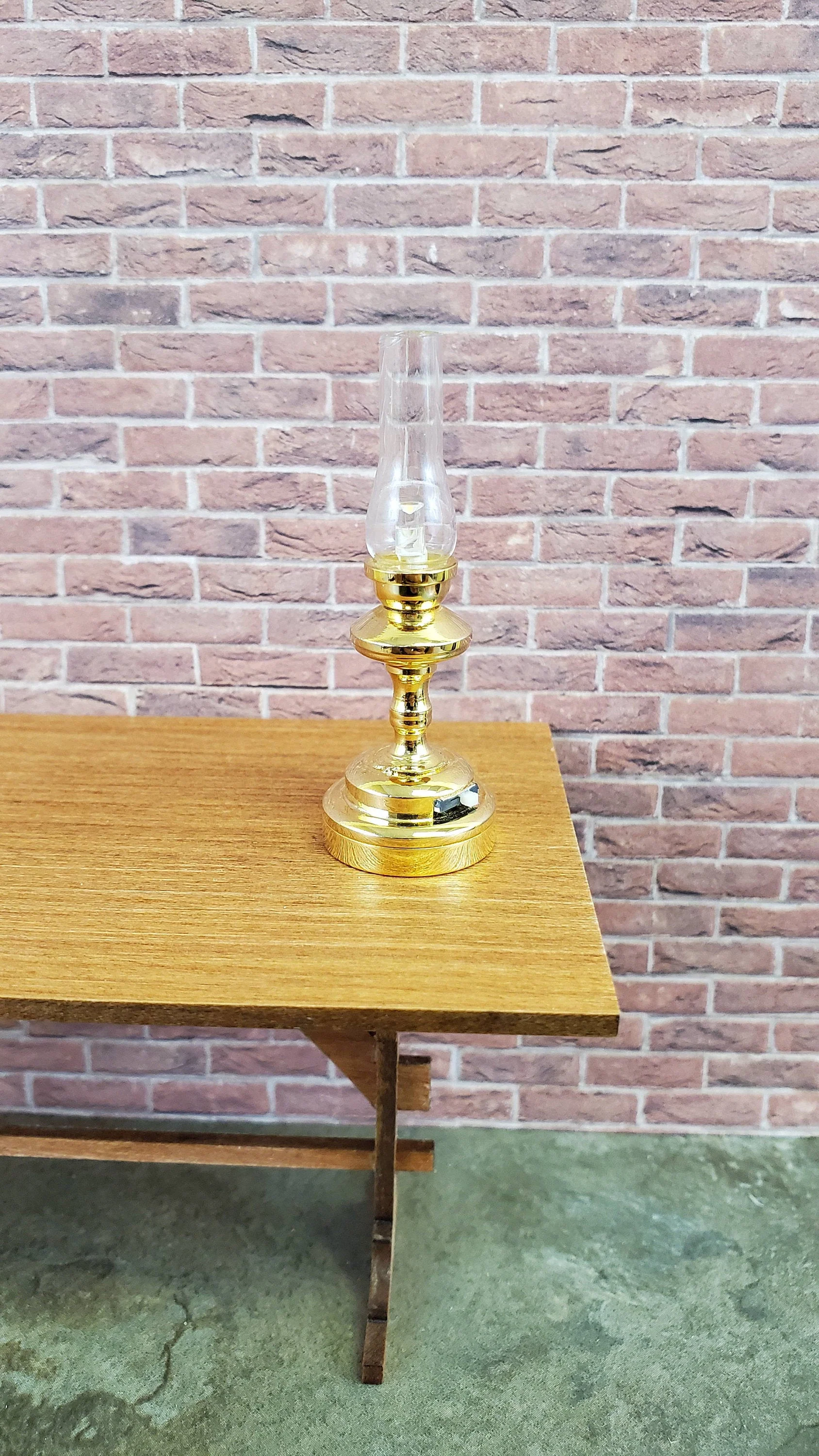 Dollhouse Battery Light Hurricane Table Lamp Gold 1:12 Scale Miniature Lantern - Image 5