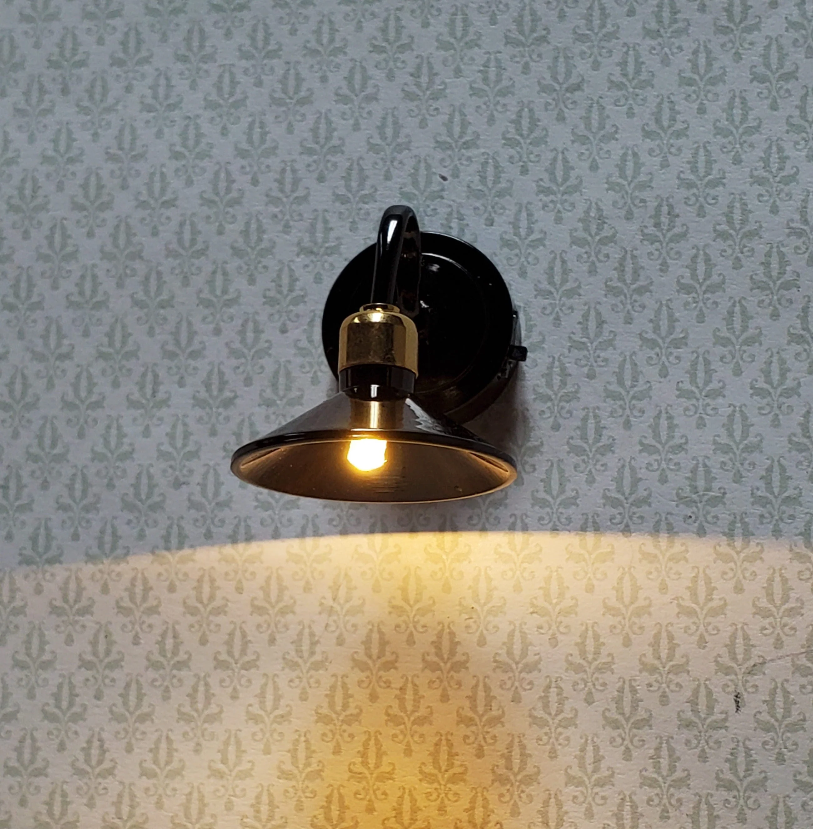 Dollhouse Battery Light Industrial Black Chrome Wall Sconce 1:12 Scale Miniature - Image 3