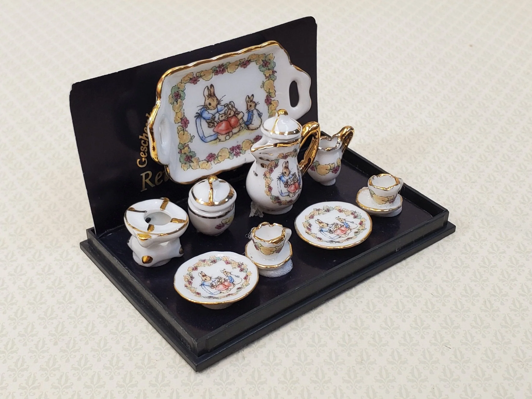 Dollhouse Beatrix Potter Coffee Tea Set Teapot Teacups Reutter Porcelain 1:12 Scale - Image 2
