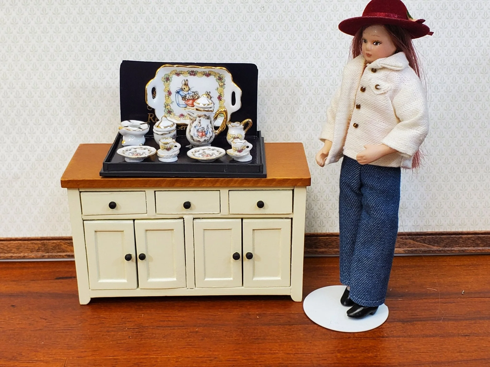 Dollhouse Beatrix Potter Coffee Tea Set Teapot Teacups Reutter Porcelain 1:12 Scale - Image 3