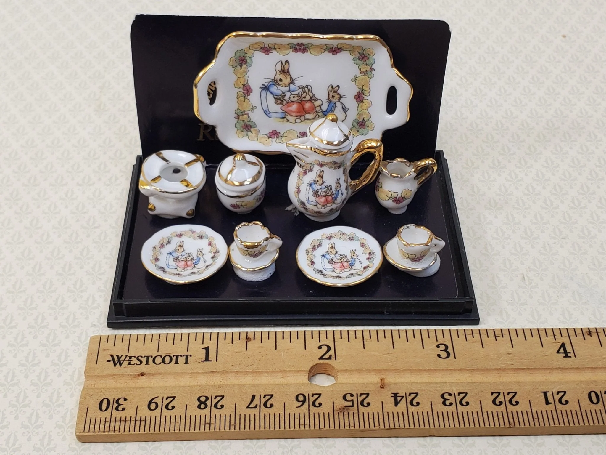 Dollhouse Beatrix Potter Coffee Tea Set Teapot Teacups Reutter Porcelain 1:12 Scale - Image 4
