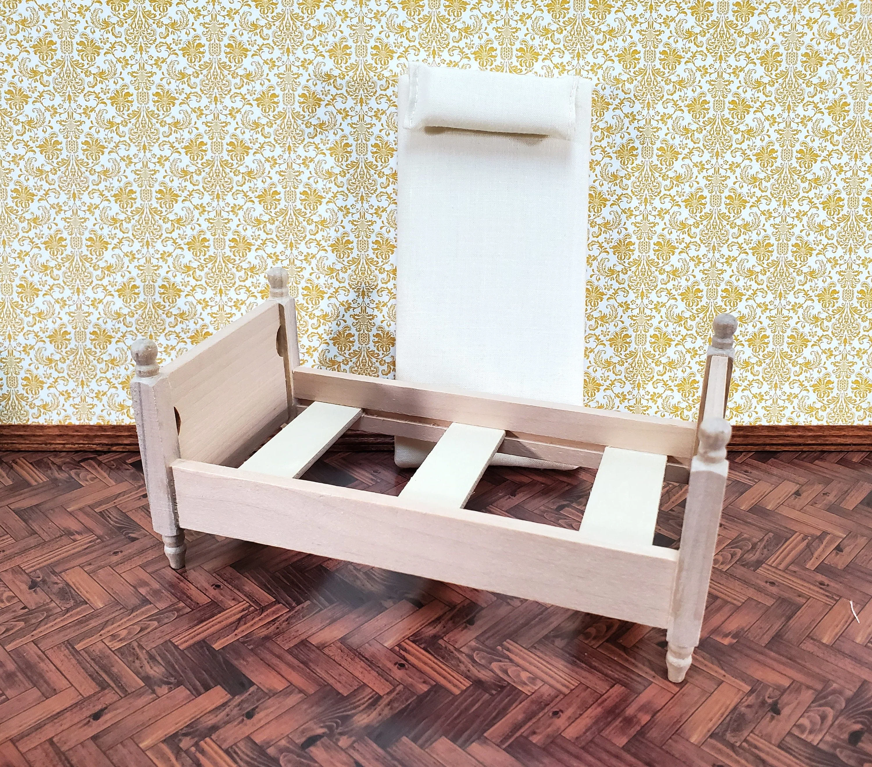 Dollhouse Small Bed Unpainted Wood 1:12 Scale Miniature Bedroom Furniture - Image 4