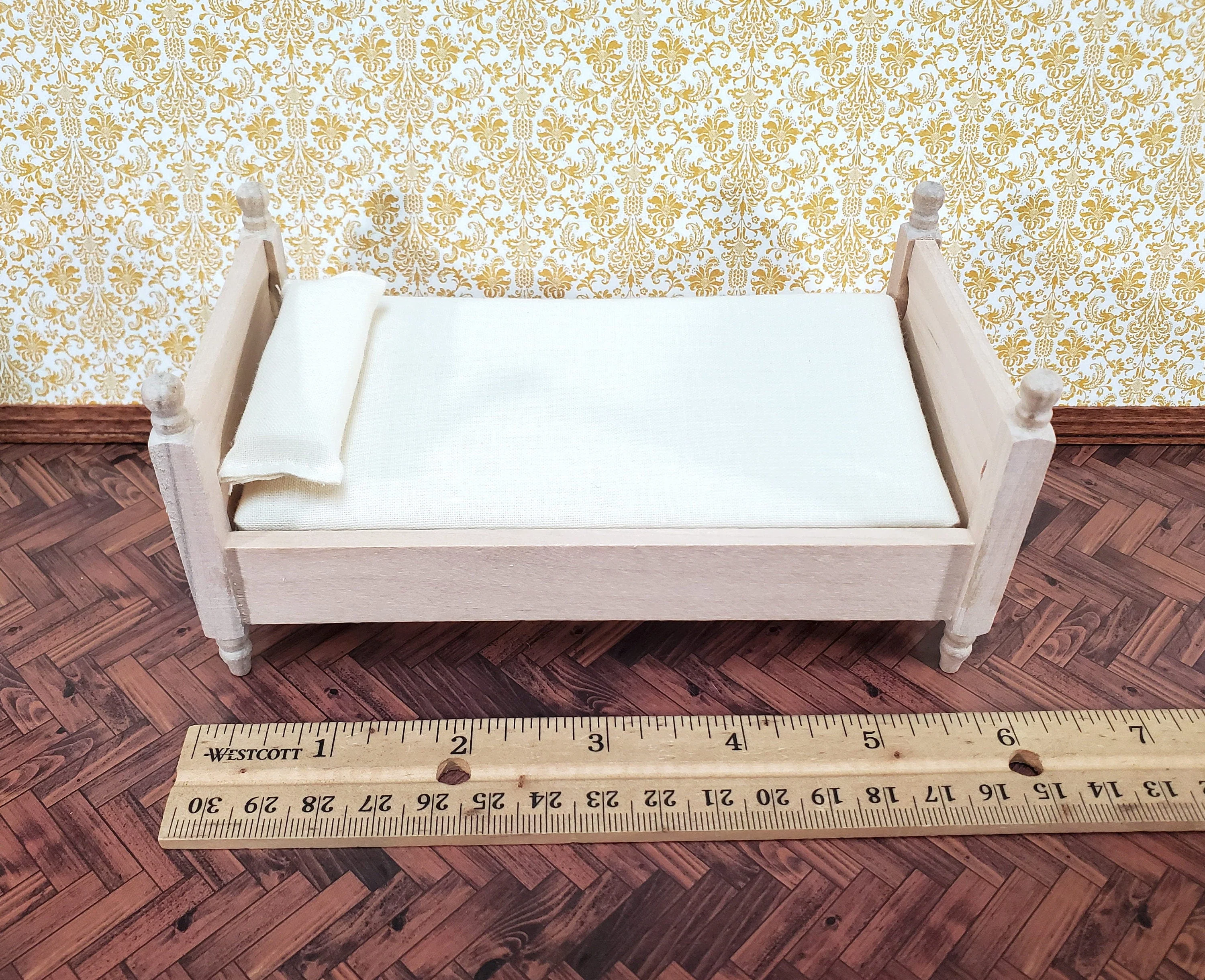 Dollhouse Small Bed Unpainted Wood 1:12 Scale Miniature Bedroom Furniture - Image 5