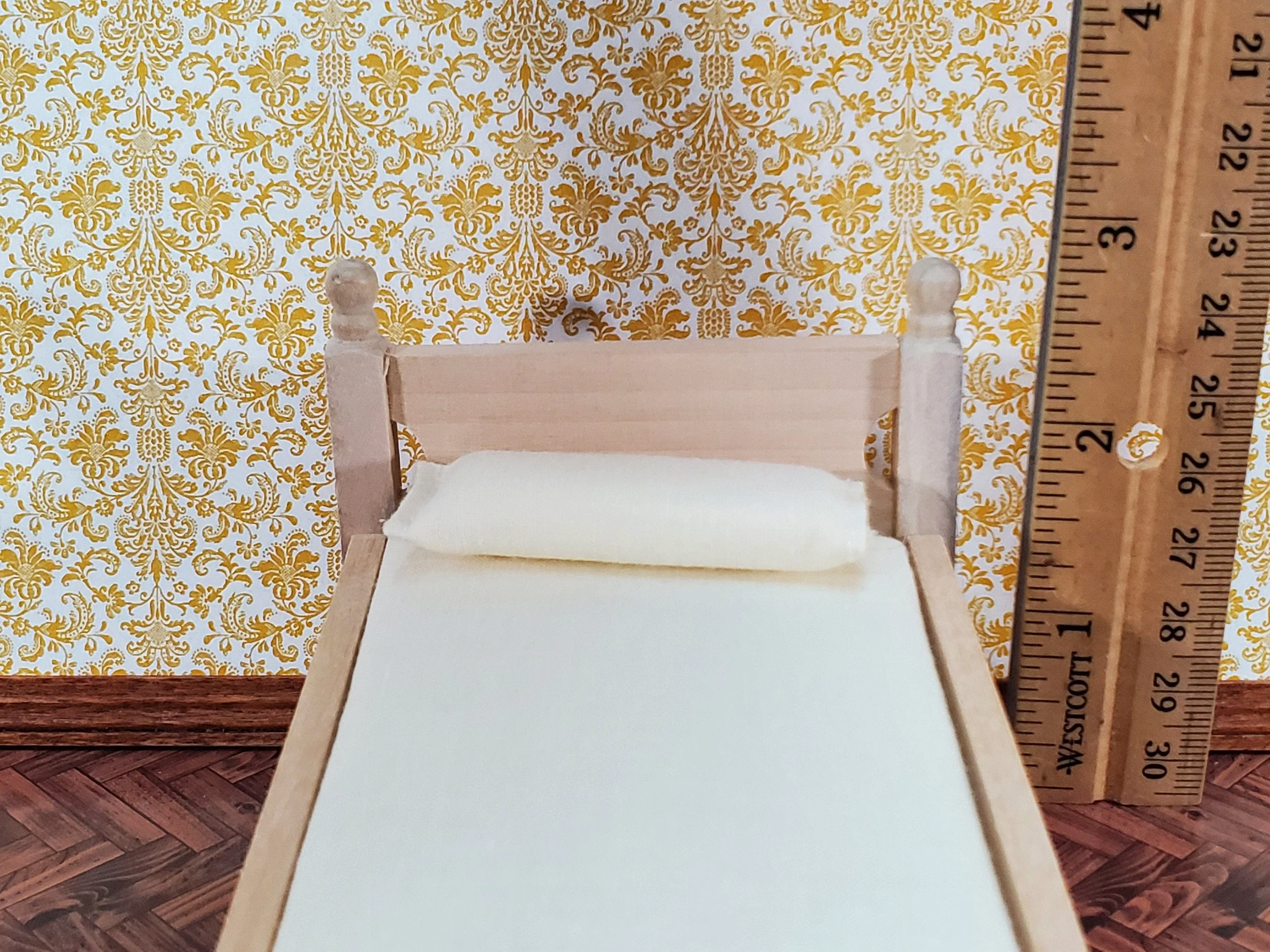 Dollhouse Small Bed Unpainted Wood 1:12 Scale Miniature Bedroom Furniture - Image 6