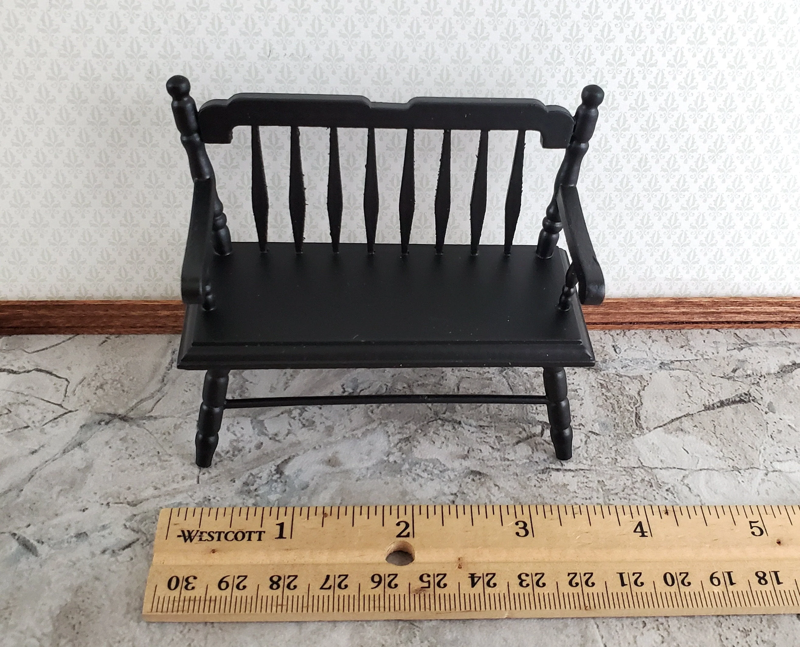 Dollhouse Bench Deacon Style Black Wood 1:12 Scale Miniature Furniture - Image 4