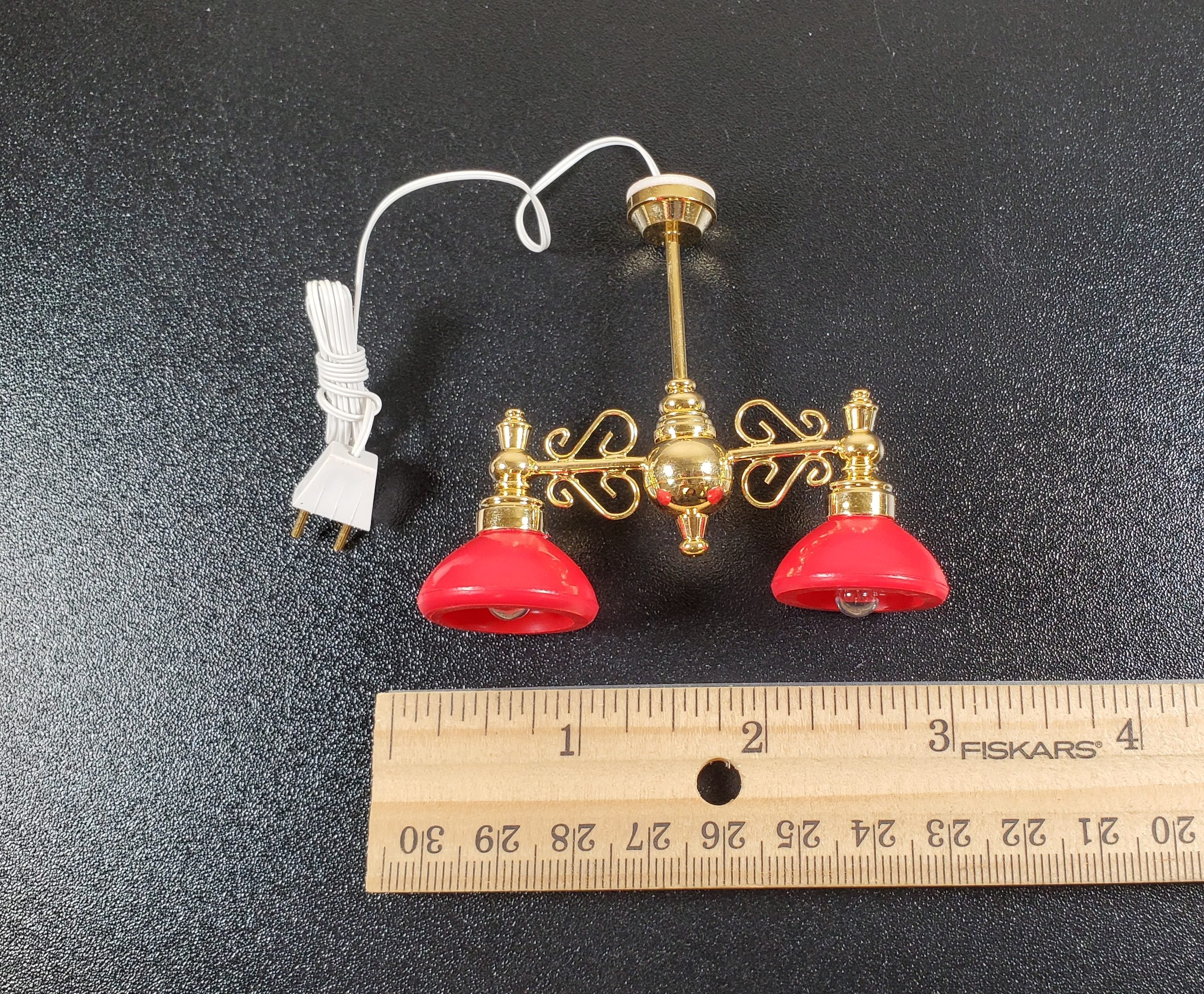 Dollhouse Billiard Light Red Shades 12 Volt w/ Plug 1:12 Scale Miniature - Image 5