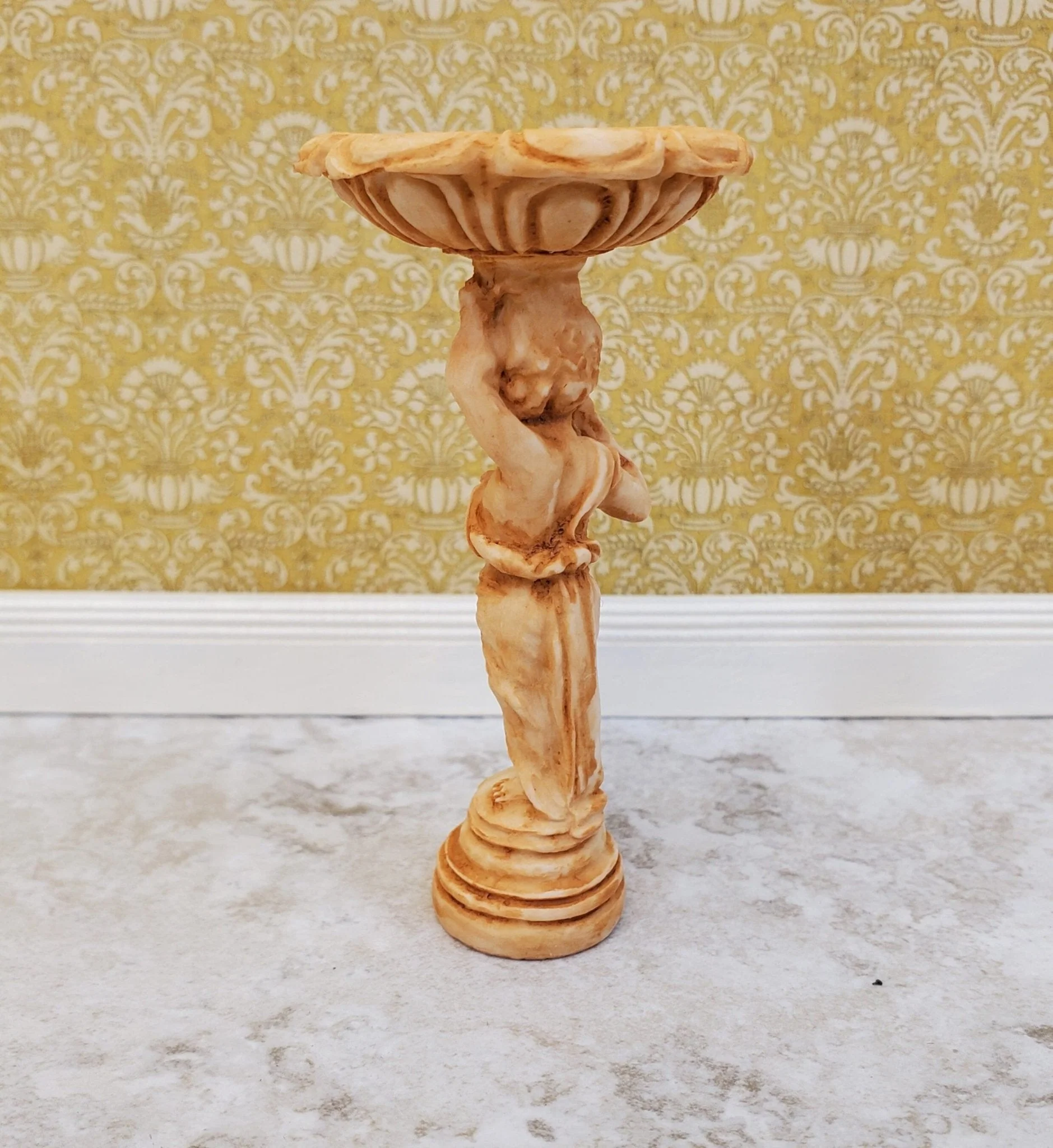 Dollhouse Bird Bath Roman Style Aged Tan Finish Fairy Garden 1:12 Scale Miniature by Falcon A4264TN - Image 3