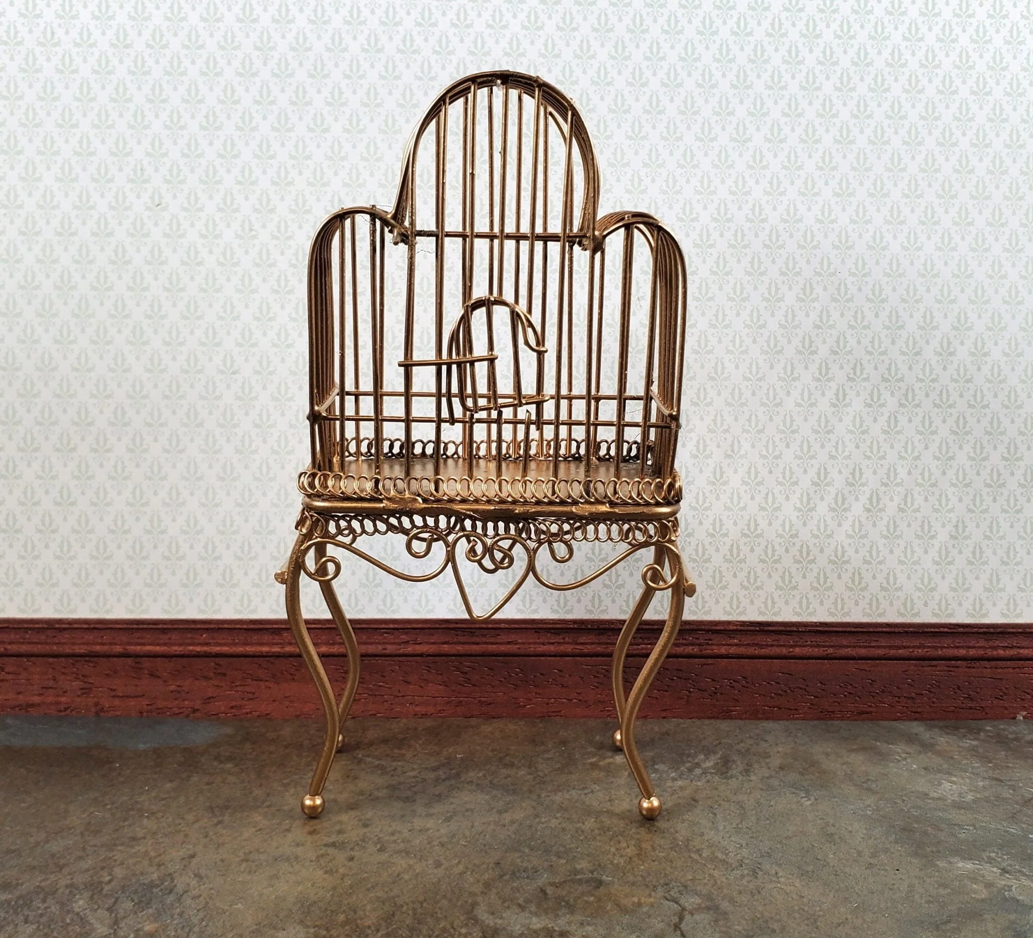 Dollhouse Birdcage Tall Standing Gold Metal Large 1:12 Scale Miniature Accessory - Image 2