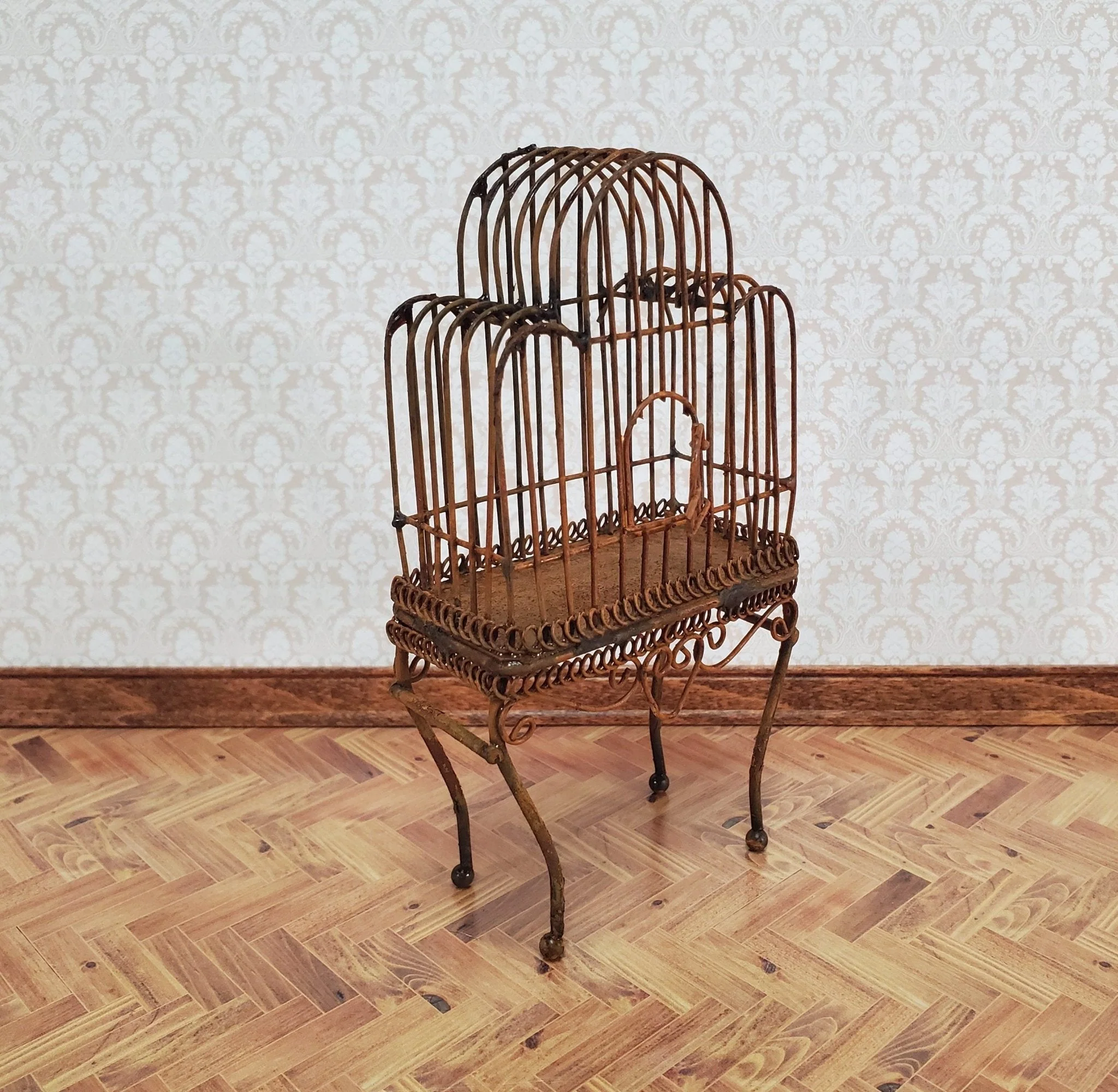 Dollhouse Birdcage Tall Standing "Rusted" Distressed Metal Large 1:12 Scale Miniature - Image 3
