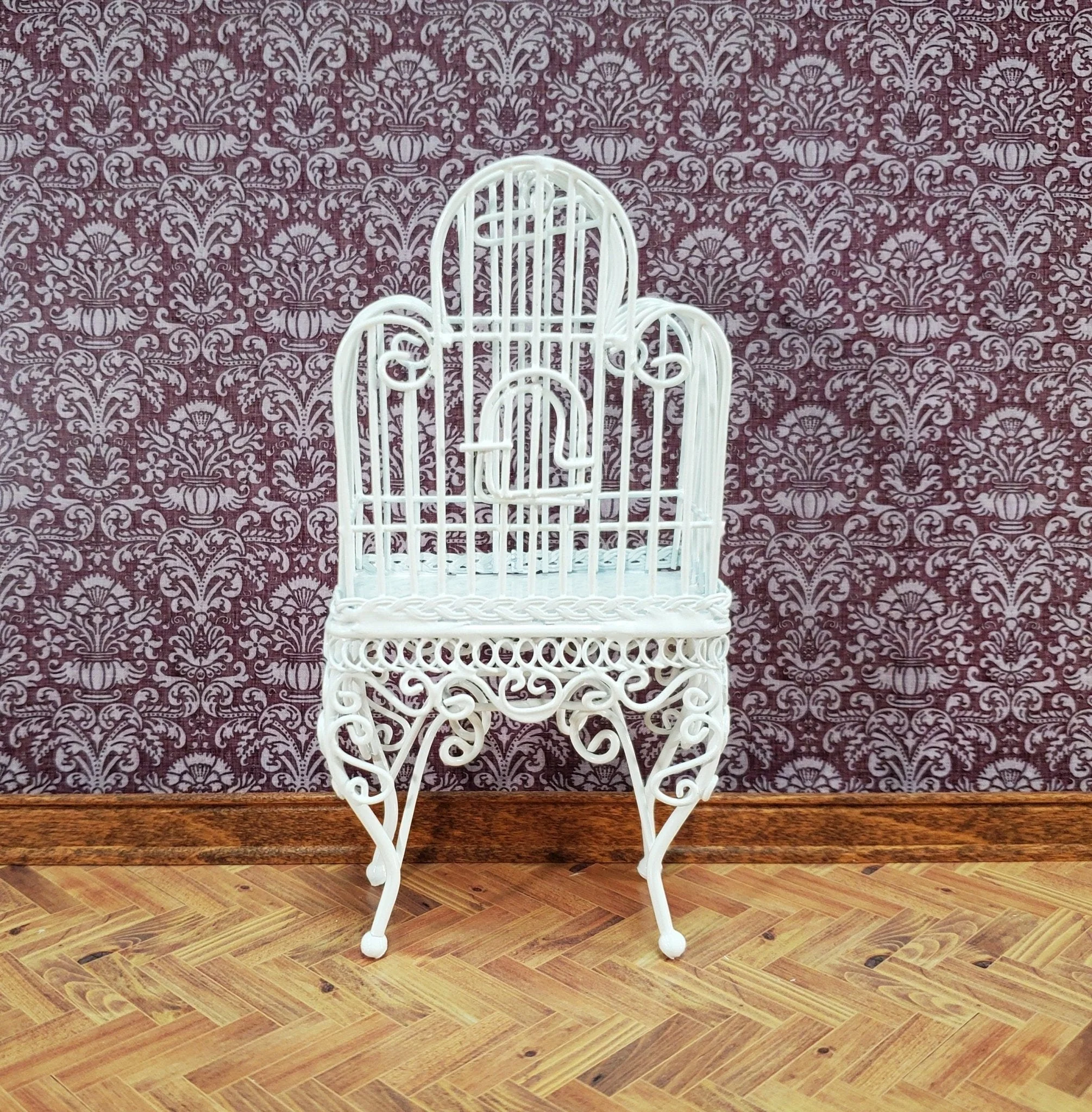 Dollhouse Birdcage Tall White Standing Metal Large 1:12 Scale Miniature - Image 2