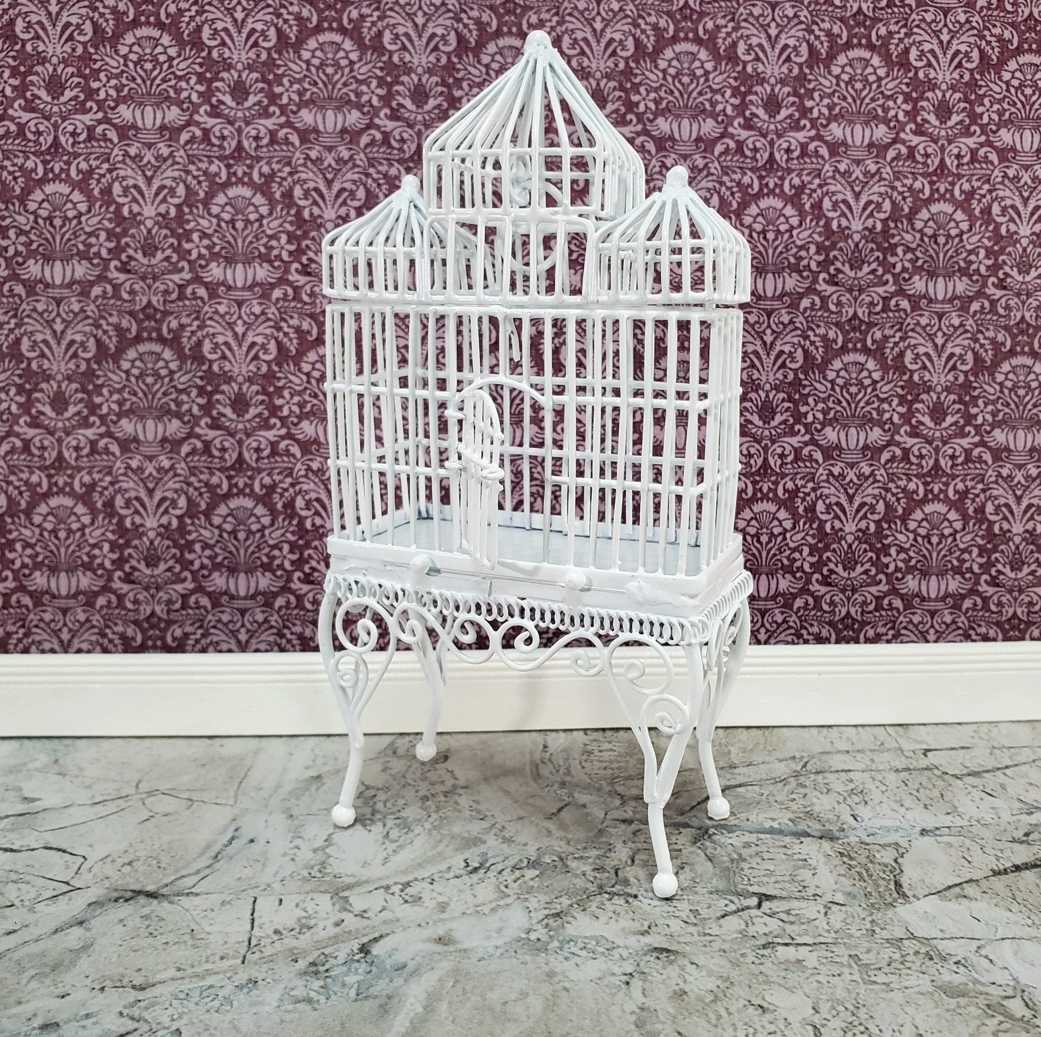 Dollhouse Birdcage Tall White Standing Metal Large Opening Door 1:12 Scale Miniature - Image 3