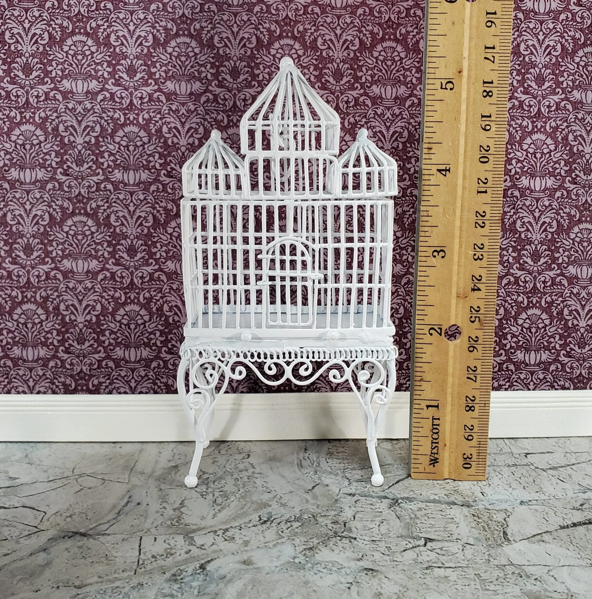 Dollhouse Birdcage Tall White Standing Metal Large Opening Door 1:12 Scale Miniature - Image 4