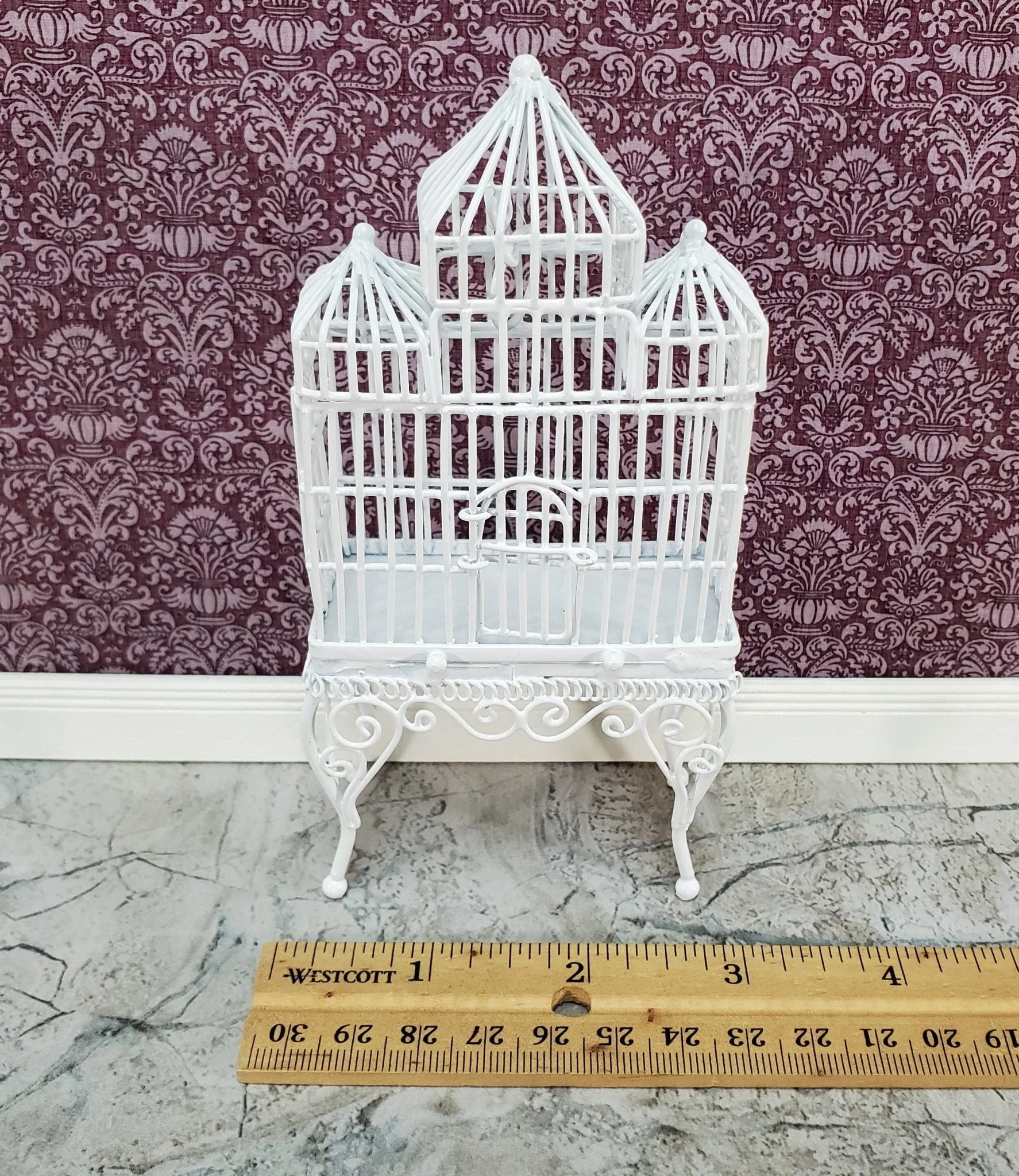 Dollhouse Birdcage Tall White Standing Metal Large Opening Door 1:12 Scale Miniature - Image 5