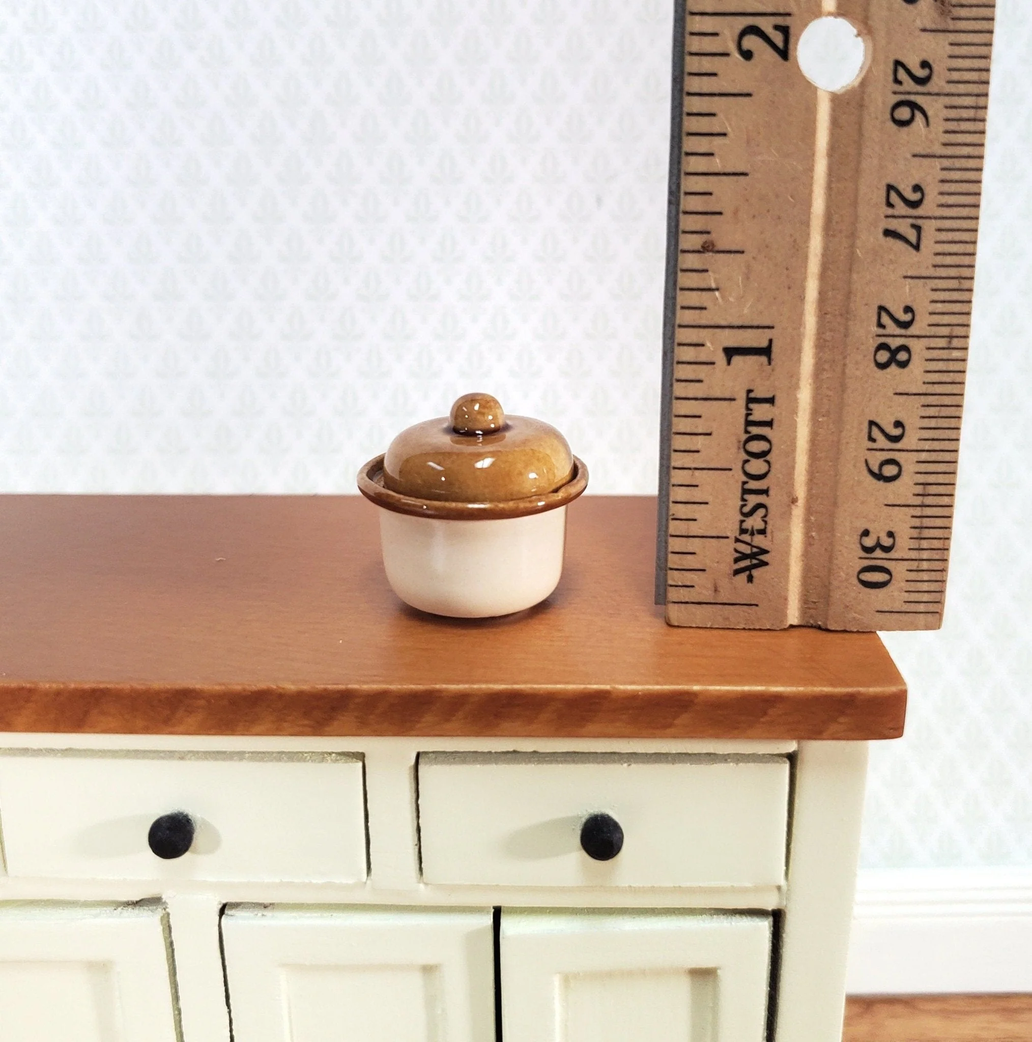 Dollhouse Biscuit Barrel Cookie Jar Ceramic with Removable Lid 1:12 Scale Handmade - Image 3