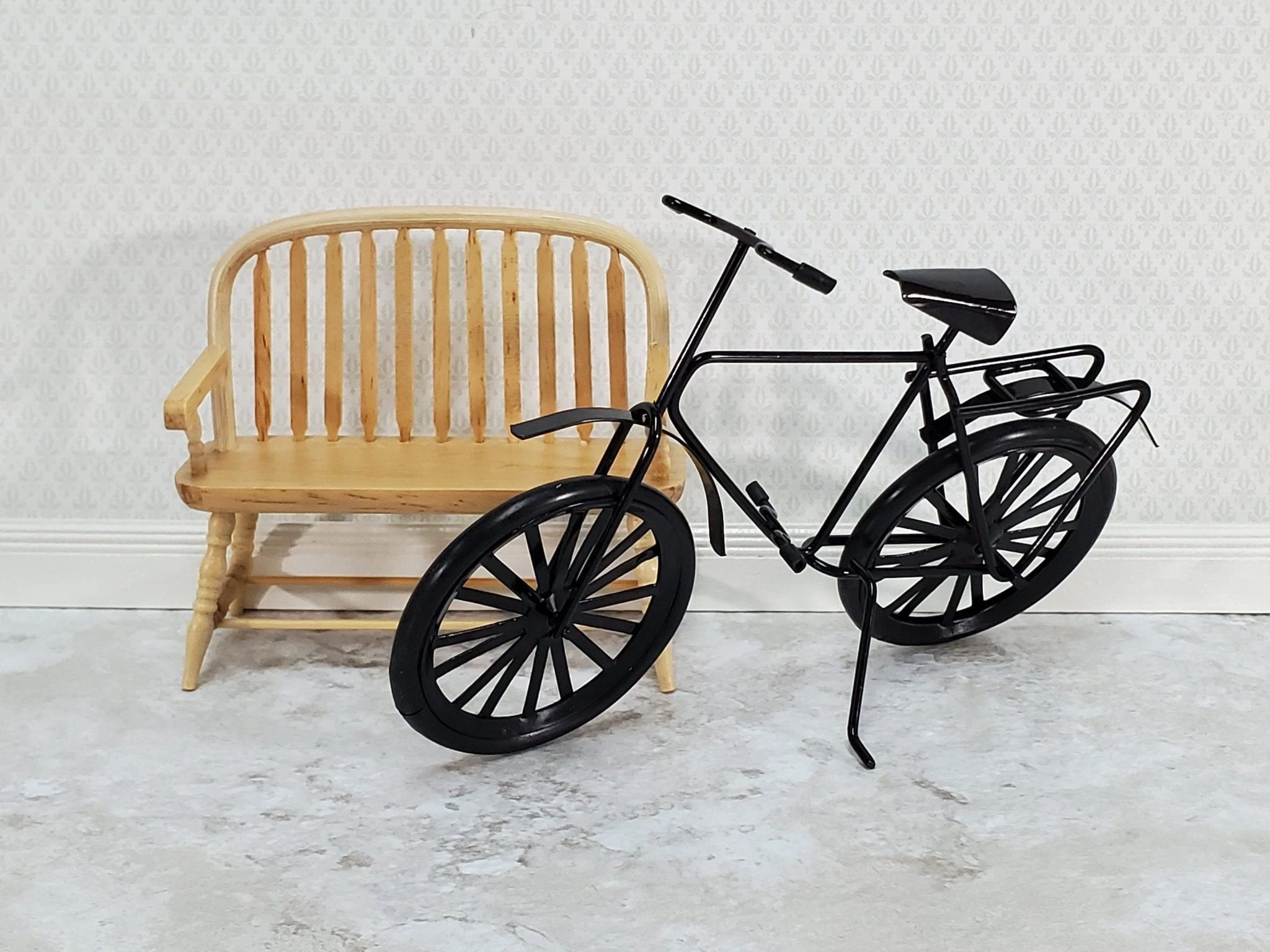 Dollhouse Black Bicycle Metal Adult Bike 1:12 Scale Modern Miniature - Image 4