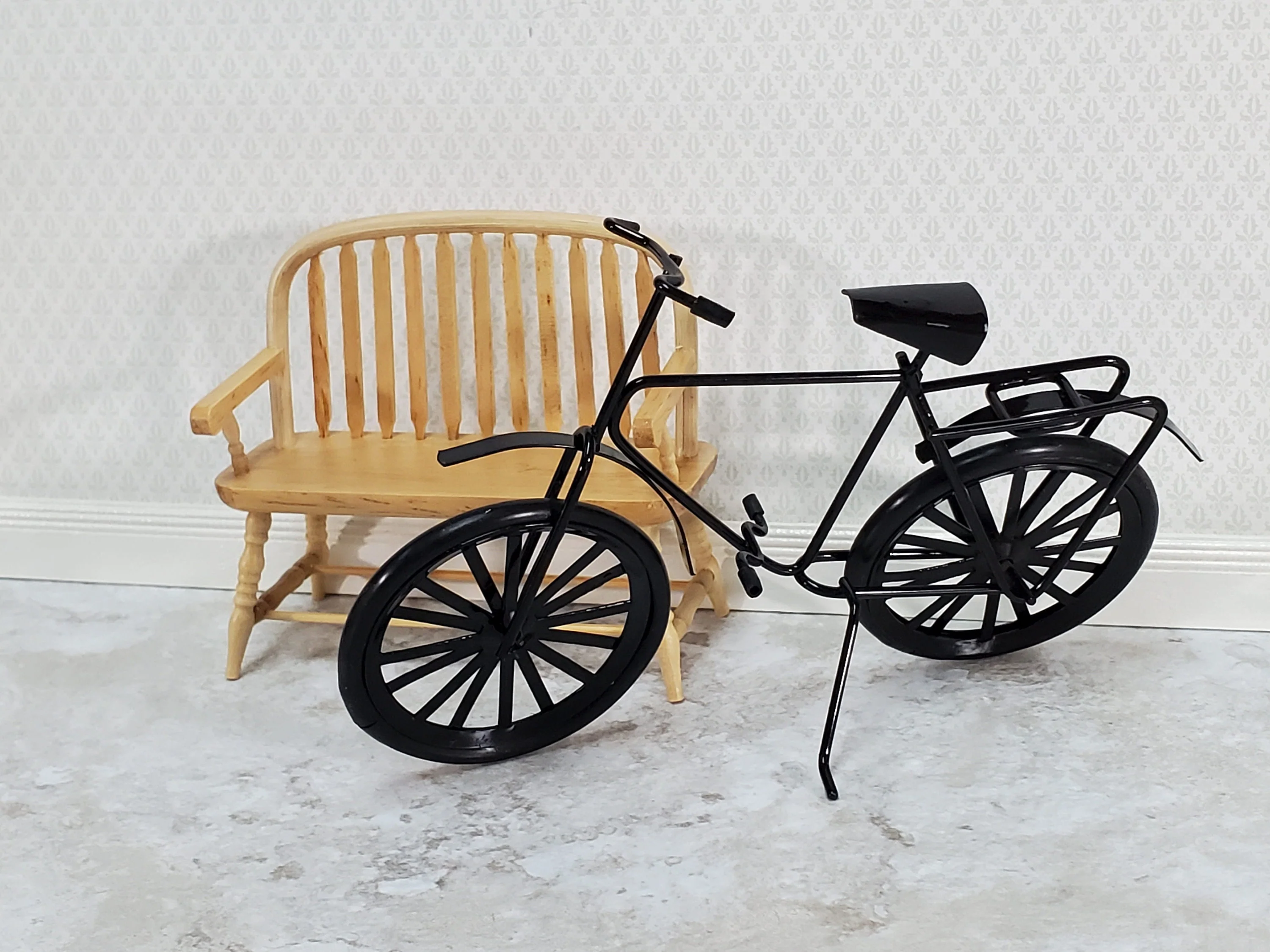 Dollhouse Black Bicycle Metal Adult Bike 1:12 Scale Modern Miniature - Image 7
