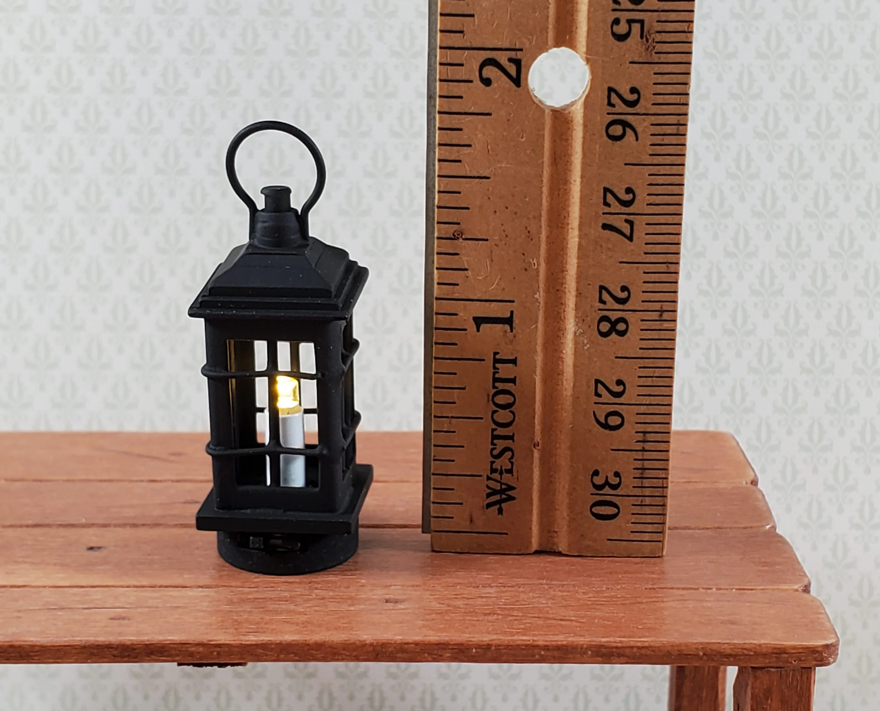 Dollhouse Black Lantern Lamp Battery Operated Miniature 1:12 Scale Metal - Image 4