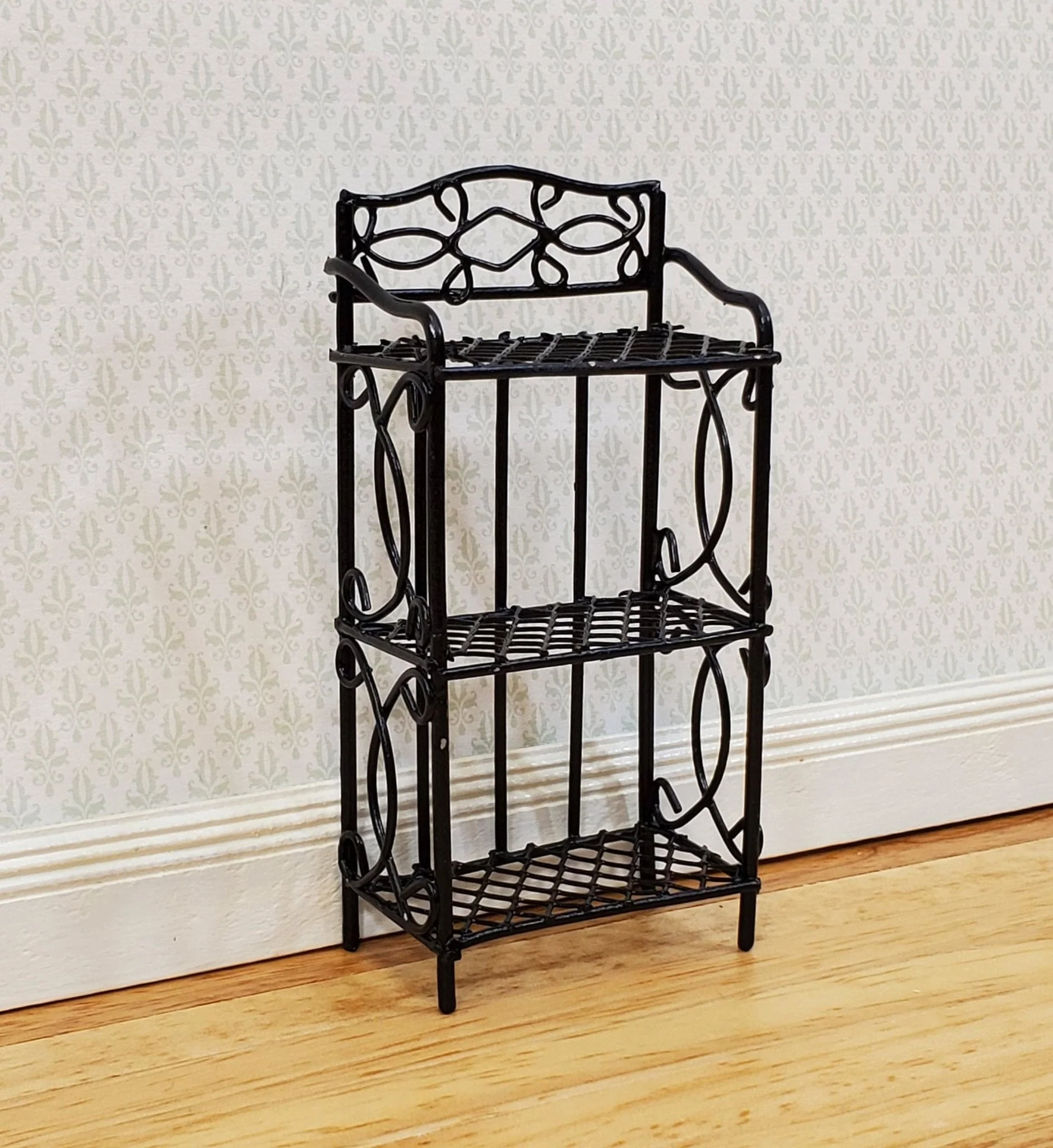 Dollhouse Black Metal Shelf Small 3 Shelves 1:12 Scale Miniature Kitchen Bakery