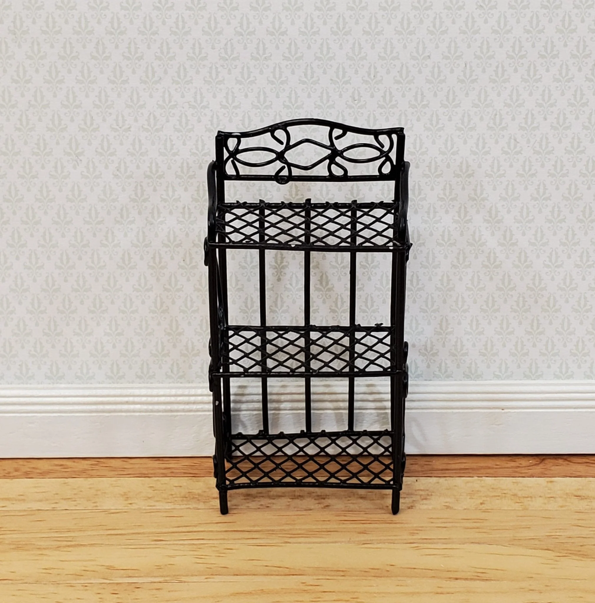 Dollhouse Black Metal Shelf Small 3 Shelves 1:12 Scale Miniature Kitchen Bakery - Image 2