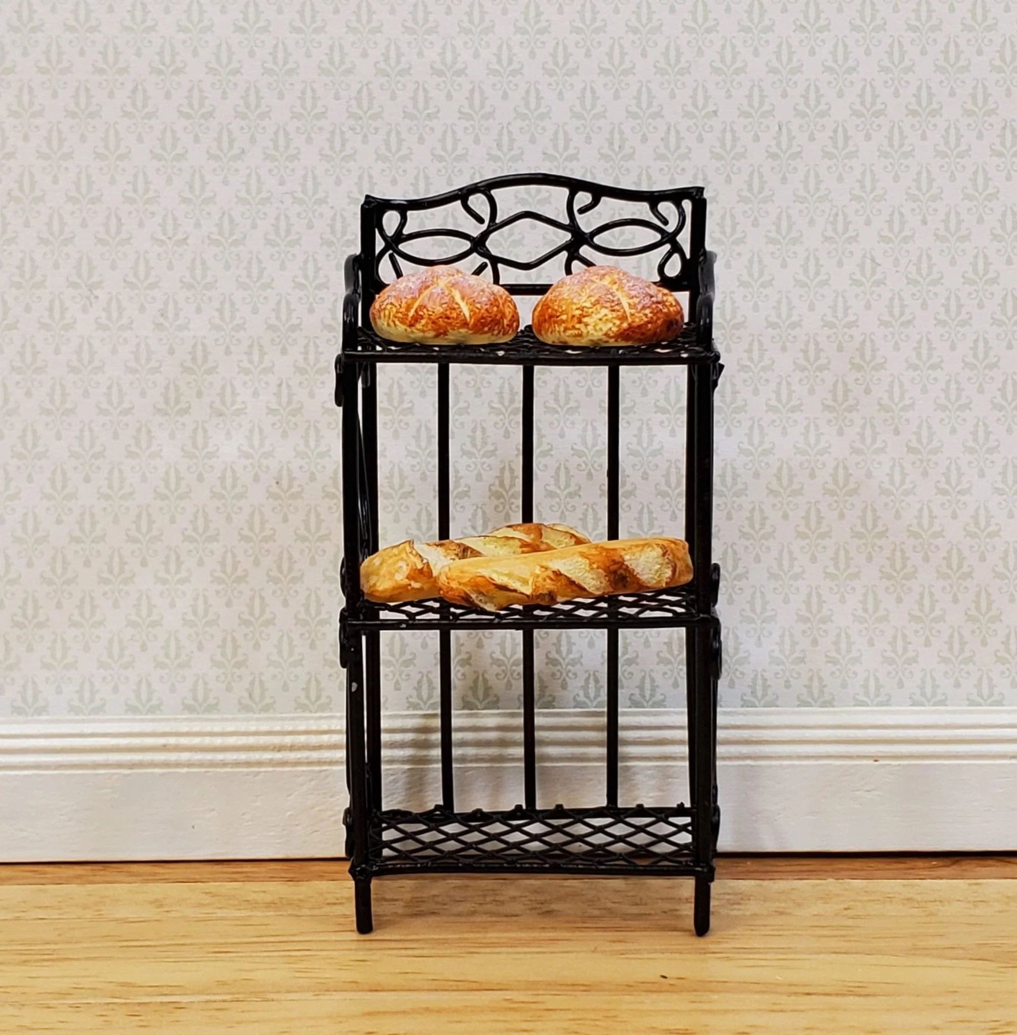 Dollhouse Black Metal Shelf Small 3 Shelves 1:12 Scale Miniature Kitchen Bakery - Image 3
