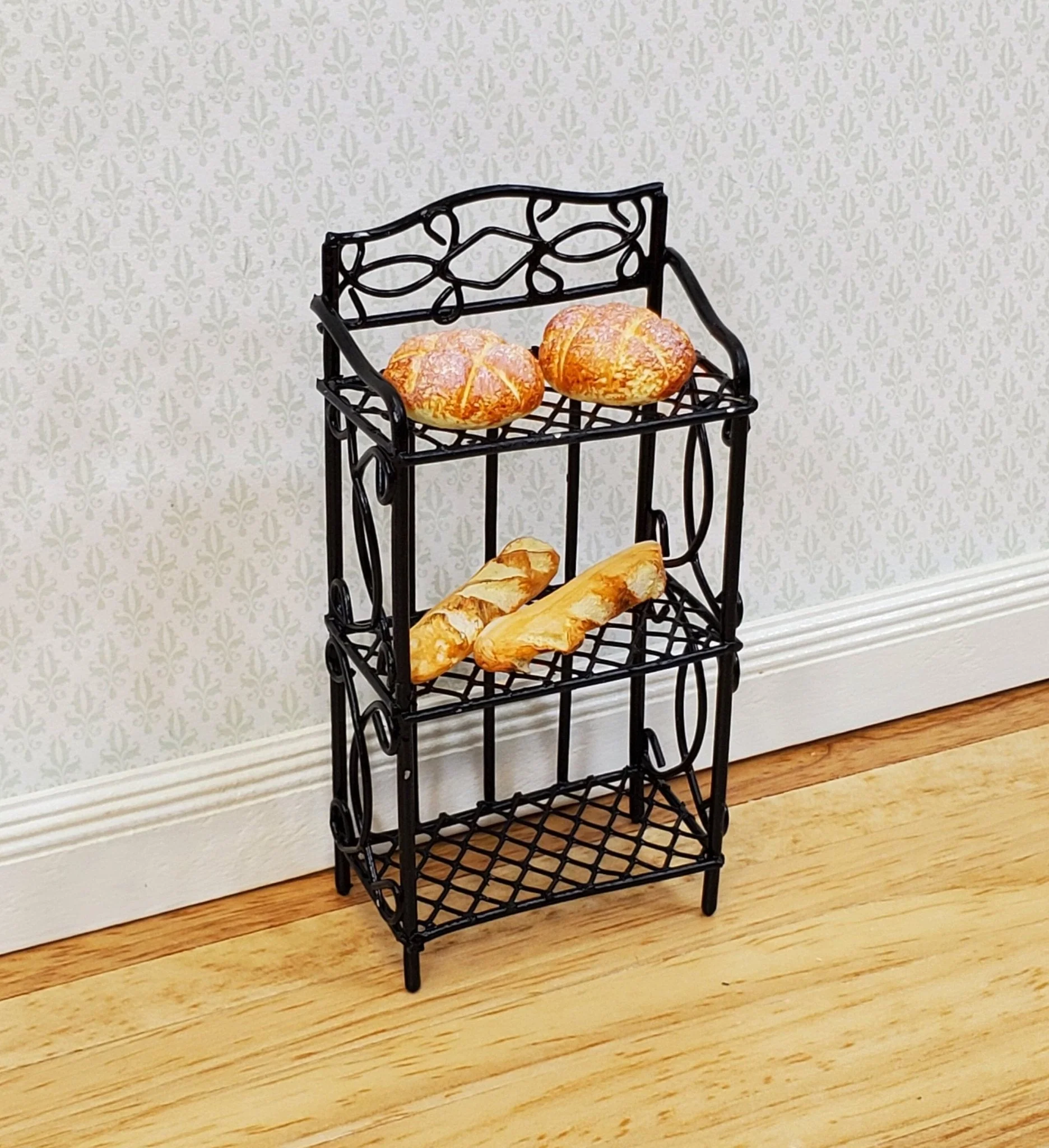 Dollhouse Black Metal Shelf Small 3 Shelves 1:12 Scale Miniature Kitchen Bakery - Image 4