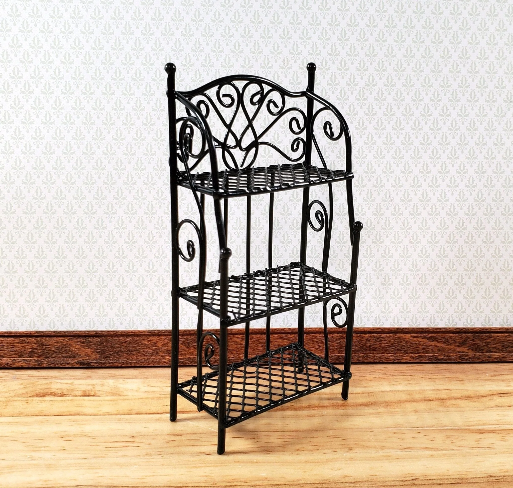 Dollhouse Black Metal Shelf Unit 3 Shelves 1:12 Scale Miniature Kitchen Bakery