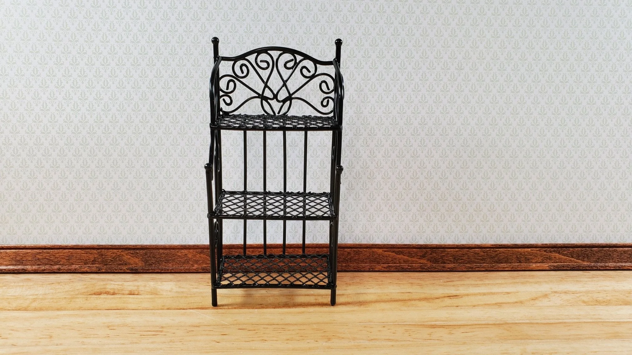 Dollhouse Black Metal Shelf Unit 3 Shelves 1:12 Scale Miniature Kitchen Bakery - Image 2