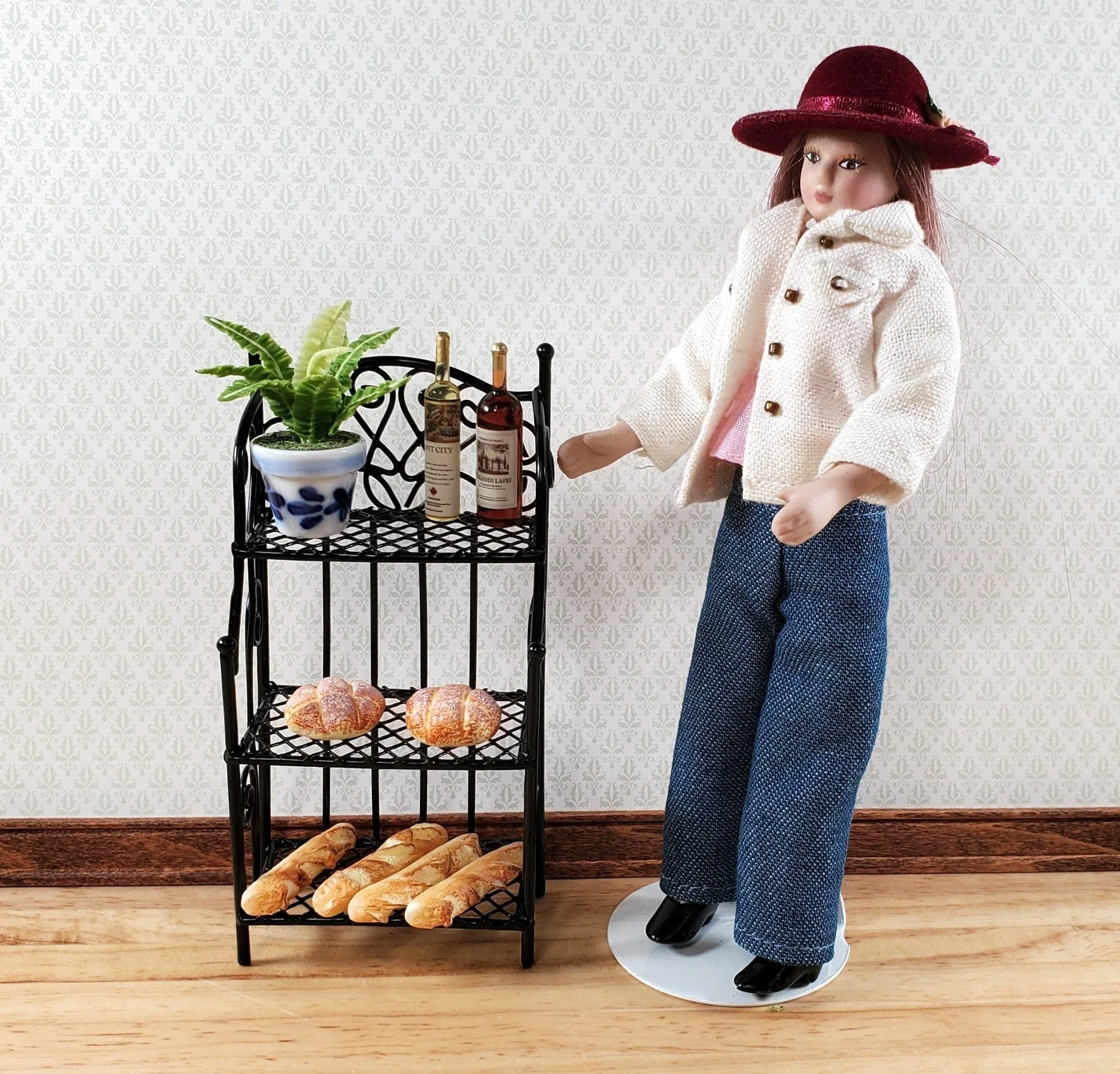 Dollhouse Black Metal Shelf Unit 3 Shelves 1:12 Scale Miniature Kitchen Bakery - Image 3