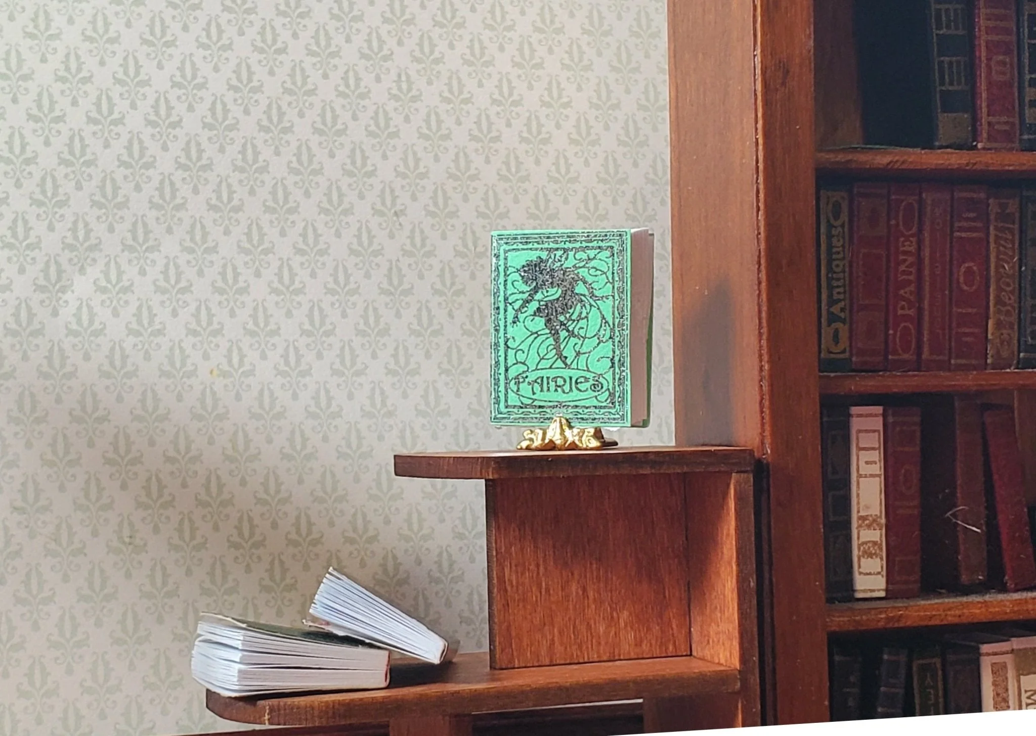 Dollhouse Book Fairies Green w/ Silver Gilt 1:12 Scale Miniature (blank inside) - Image 3