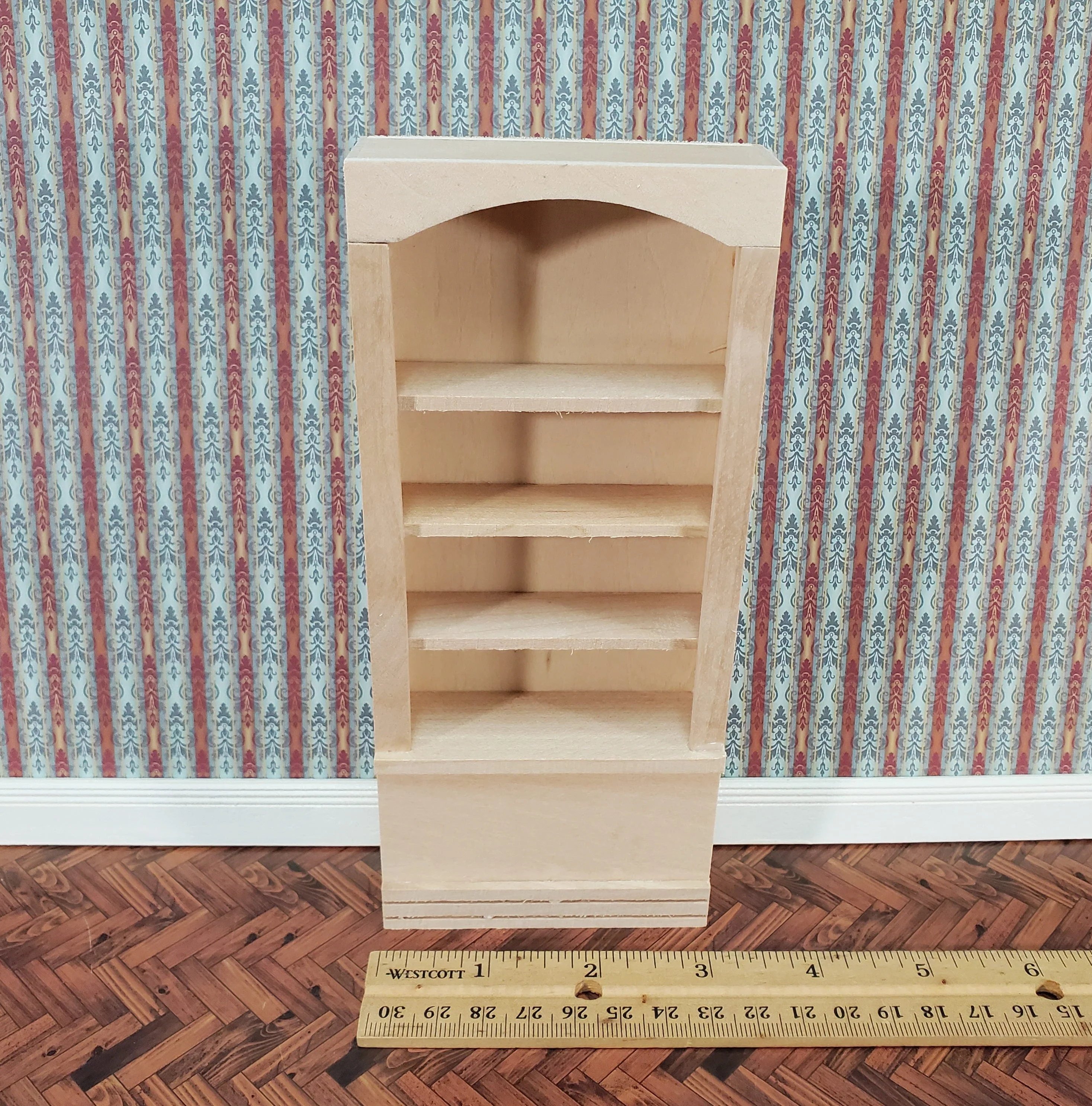 Dollhouse Bookcase 4 Shelves 1:12 Scale Miniature Bookshelf Unpainted Wood - Image 4