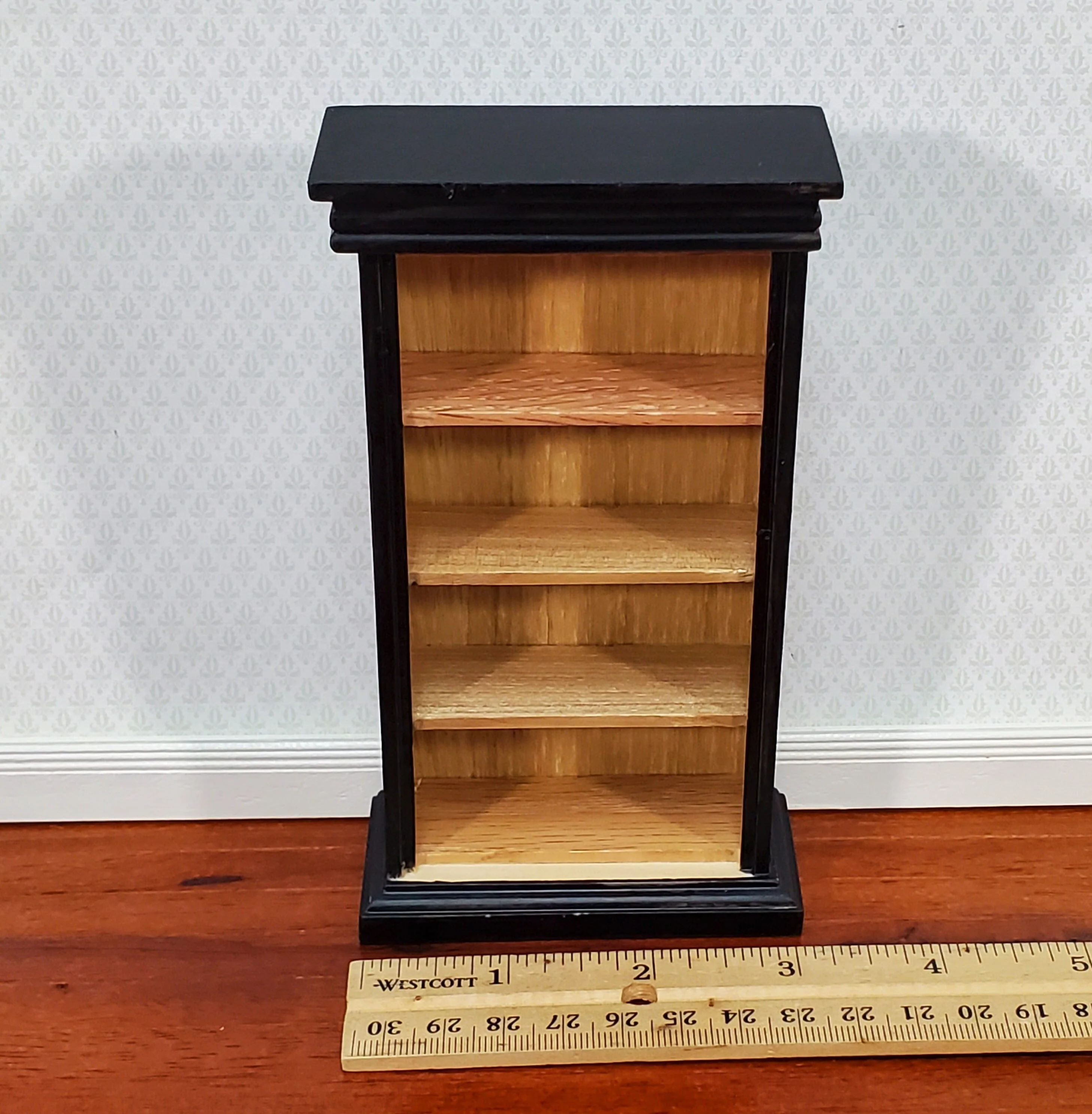 Dollhouse Bookcase 4 Shelves Black & Light Oak Finish 1:12 Scale Furniture Bookshelf - Image 5
