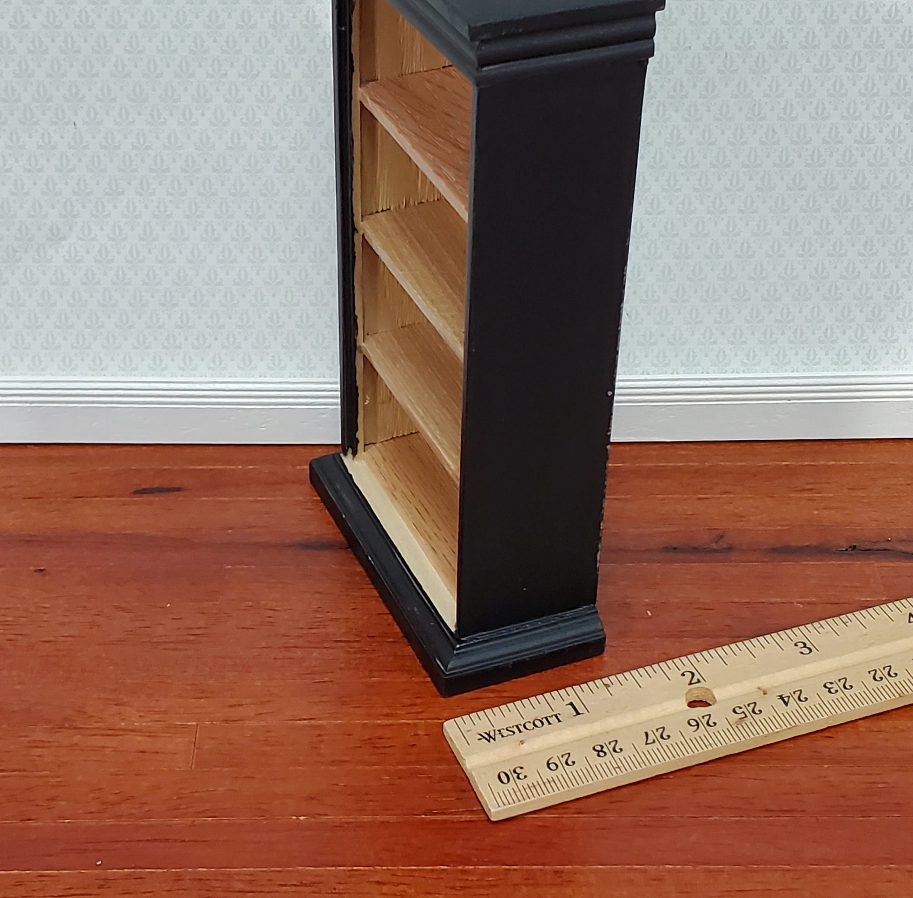 Dollhouse Bookcase 4 Shelves Black & Light Oak Finish 1:12 Scale Furniture Bookshelf - Image 6