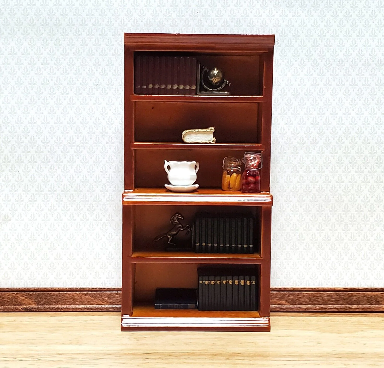 Dollhouse Bookcase or Shop Shelves Walnut Finish 1:12 Scale Miniature Bookshelf Furniture - Image 3