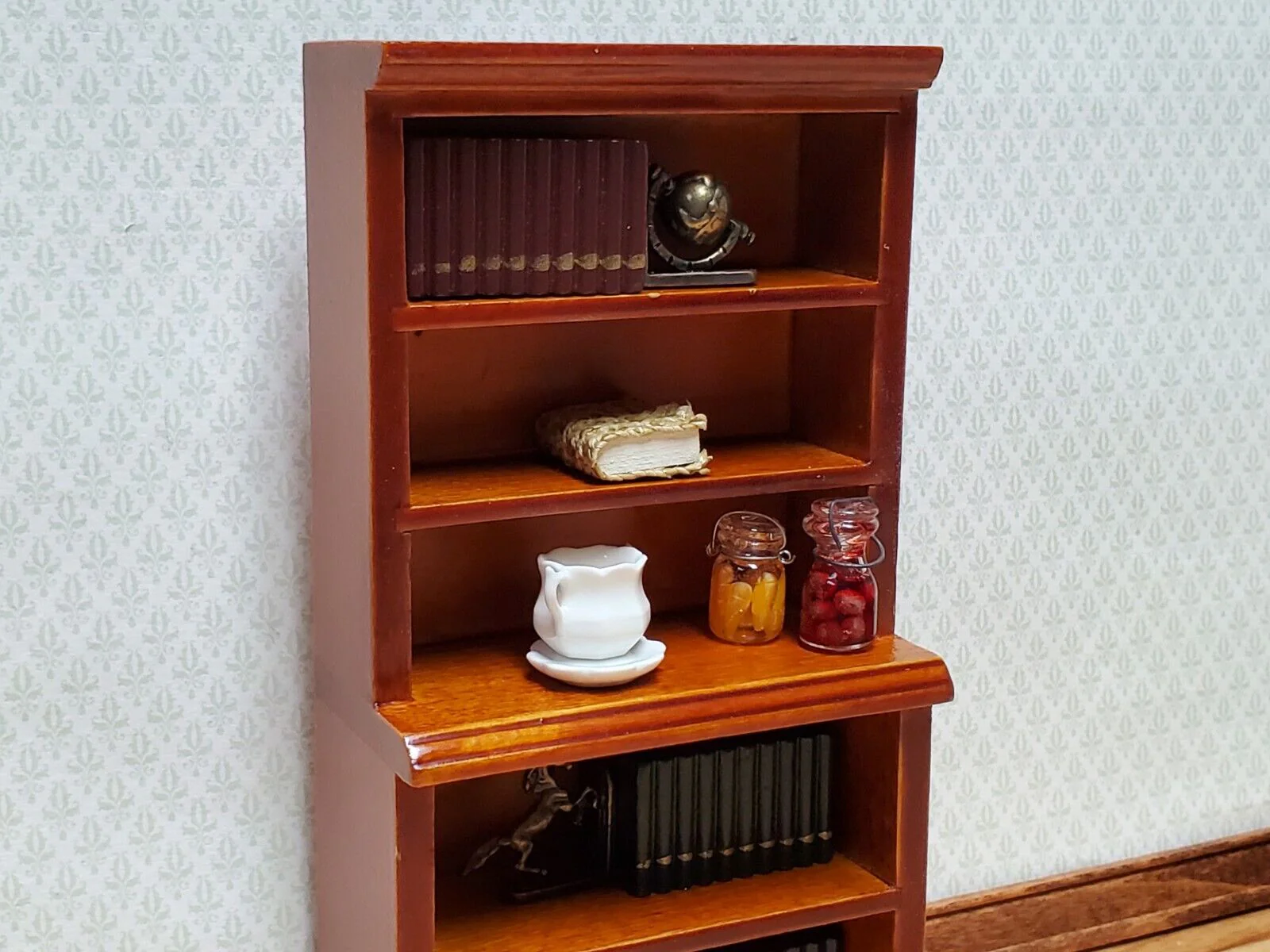 Dollhouse Bookcase or Shop Shelves Walnut Finish 1:12 Scale Miniature Bookshelf Furniture - Image 4