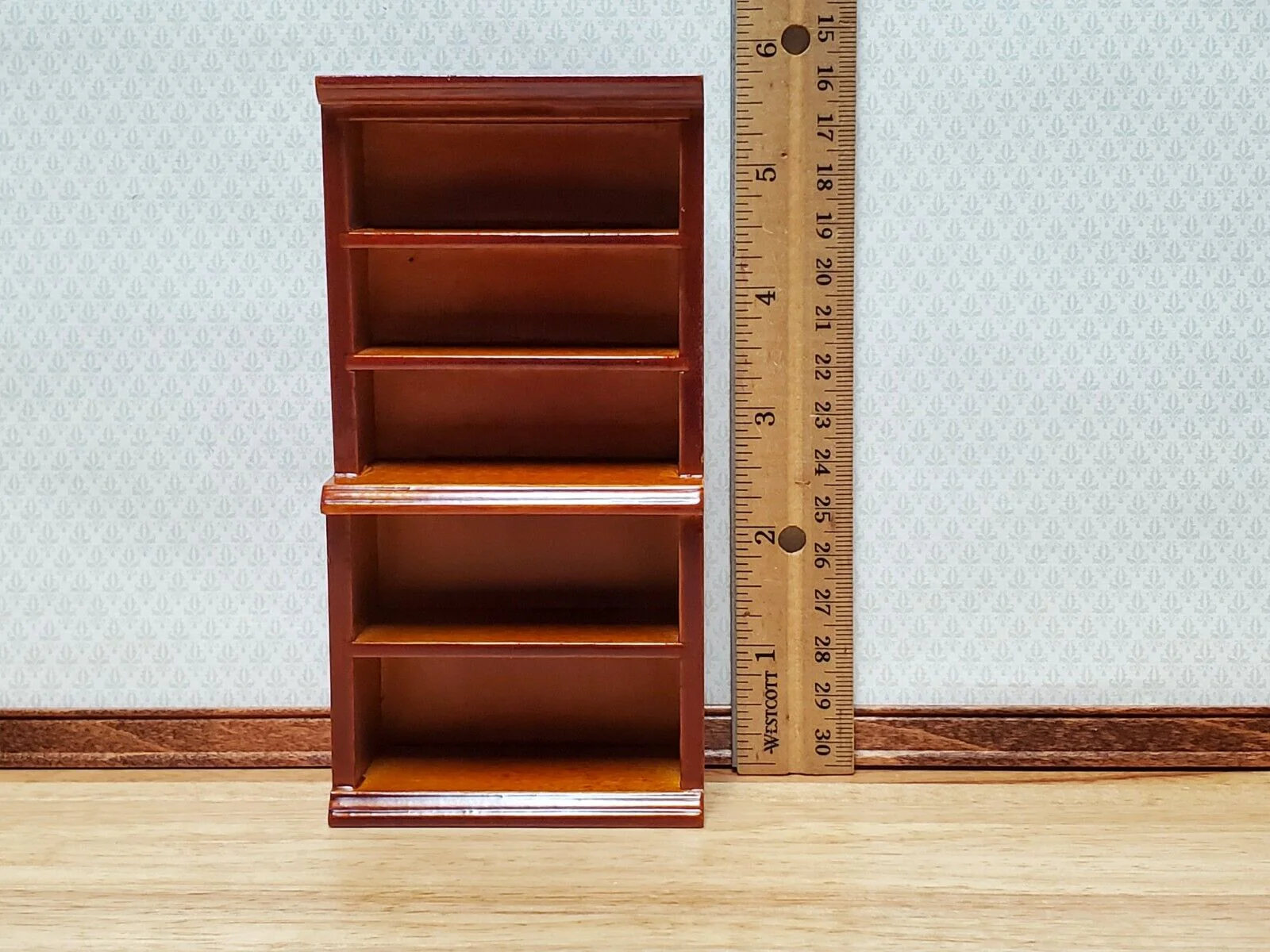 Dollhouse Bookcase or Shop Shelves Walnut Finish 1:12 Scale Miniature Bookshelf Furniture - Image 5