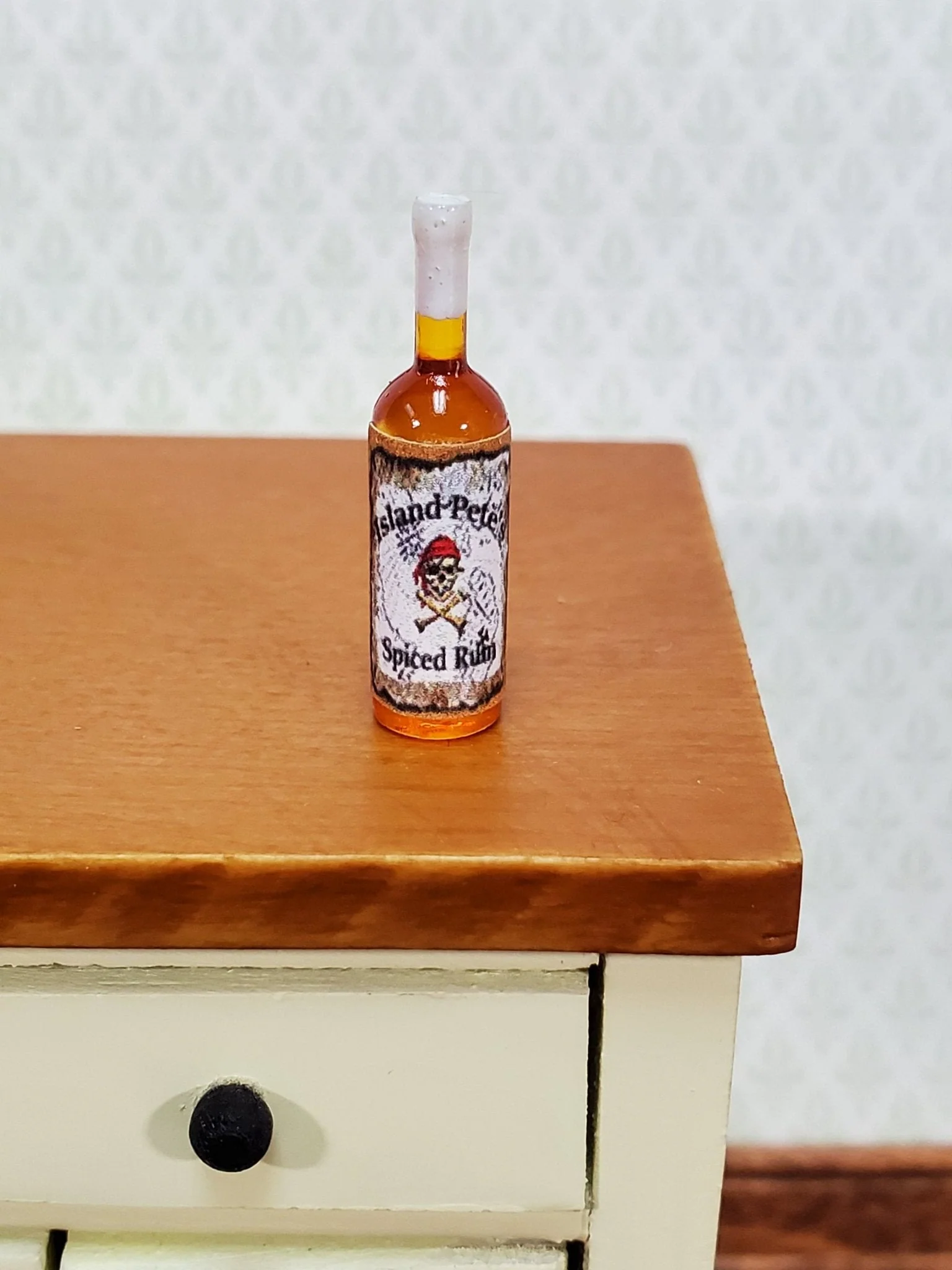 Dollhouse Bottle of Spiced Rum "Island Pete's" 1:12 Scale Miniature 1" Tall Booze Drinks