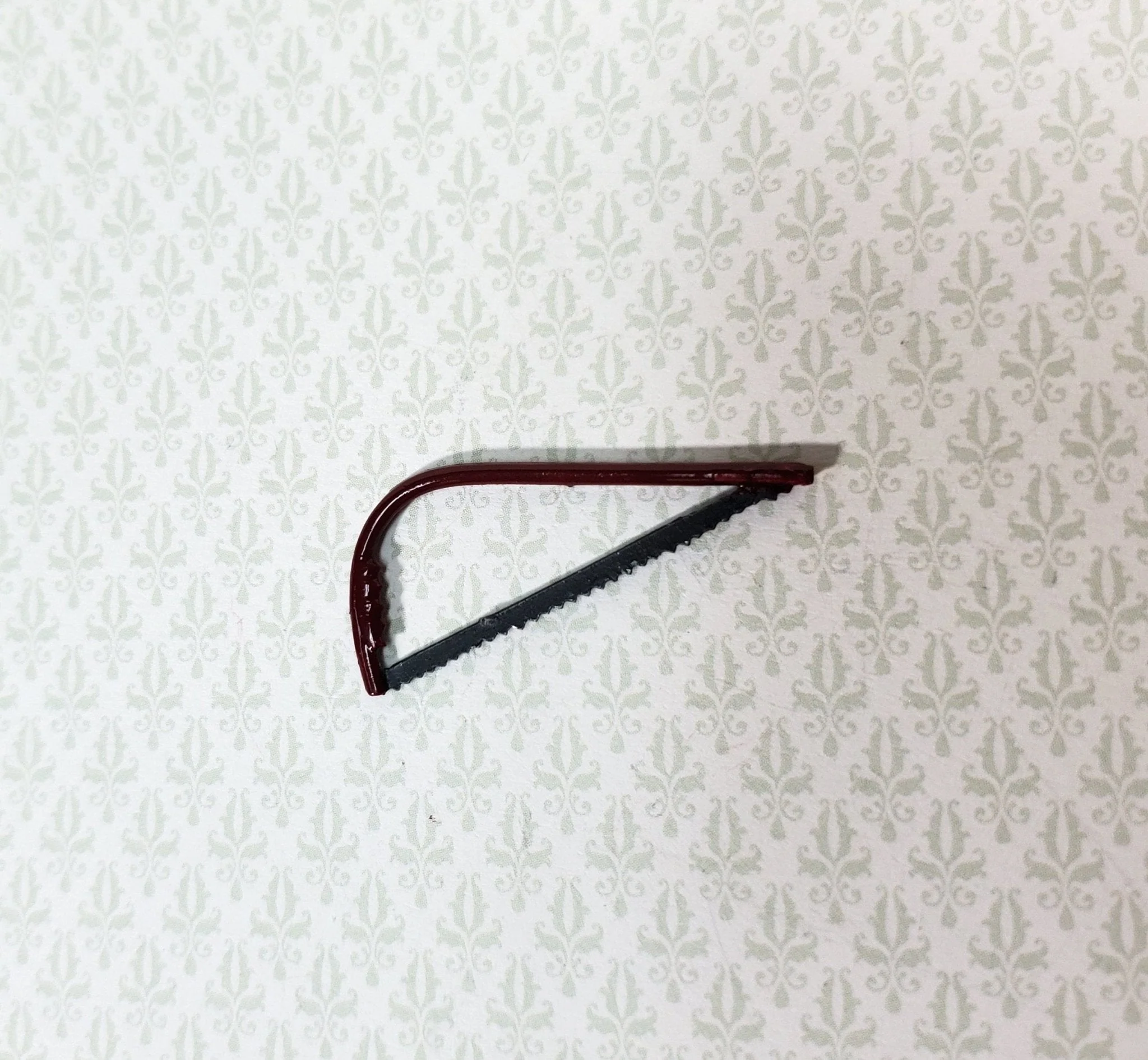 Dollhouse Bow Pruning Saw with Red Handle 1:12 Scale Miniature Tool Metal Saw - Image 2