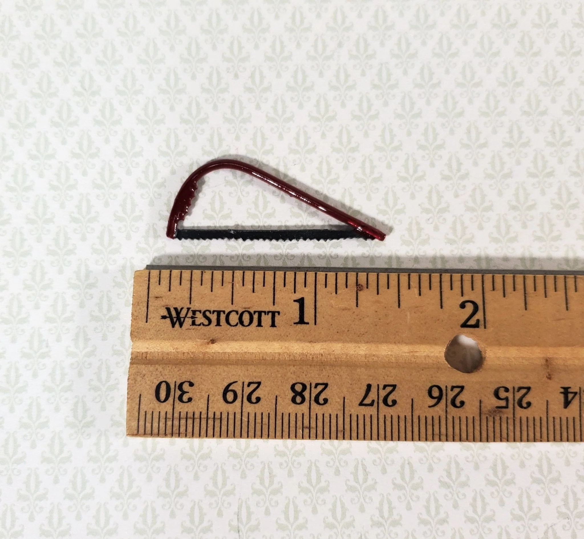 Dollhouse Bow Pruning Saw with Red Handle 1:12 Scale Miniature Tool Metal Saw - Image 3