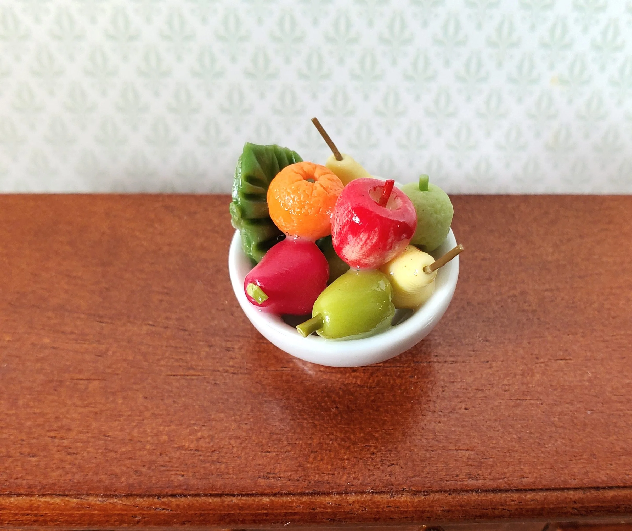 Dollhouse Bowl of Fruit Apples Pears Orange White Ceramic 1:12 Scale Miniature - Image 2