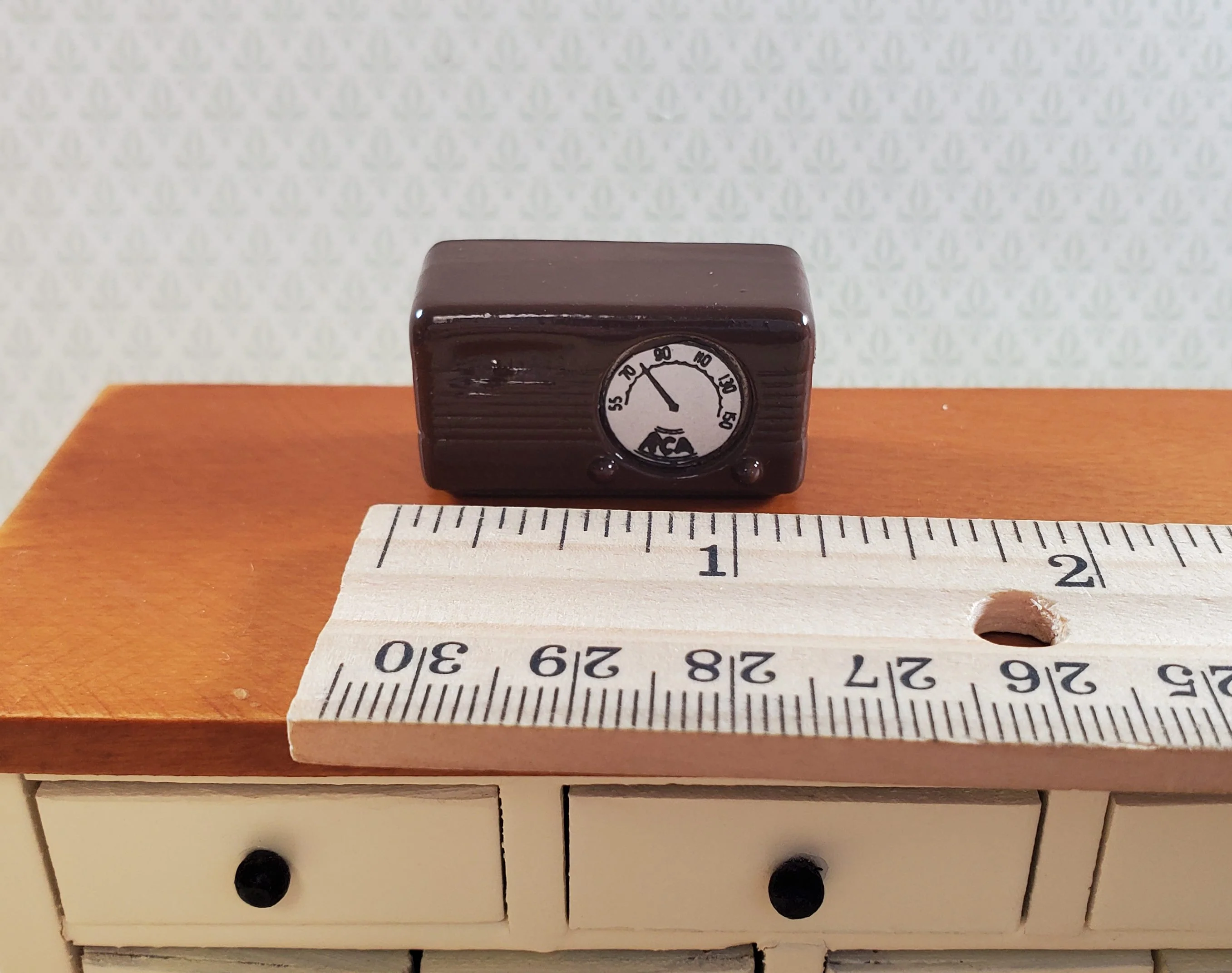 Dollhouse Box Radio Retro Style Brown Painted Metal 1:12 Scale - Image 3
