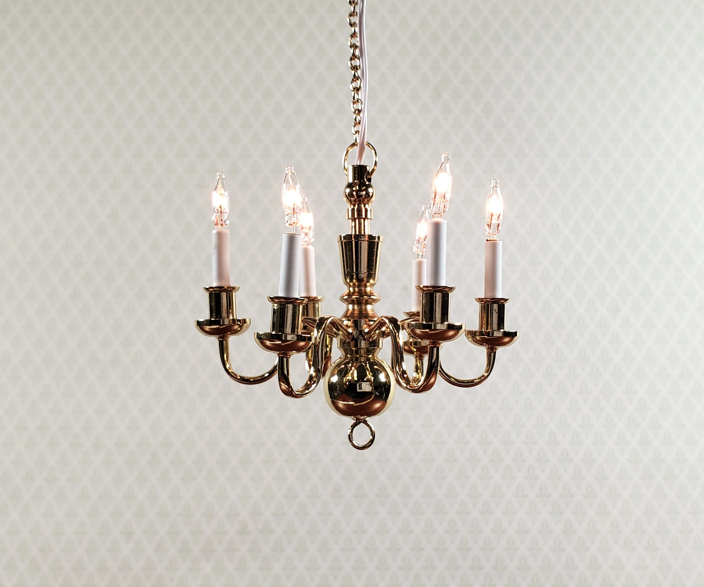 Dollhouse Brass Chandelier 6 Arm 12 Volt Electric 1:12 Scale Miniature by Houseworks - Image 2
