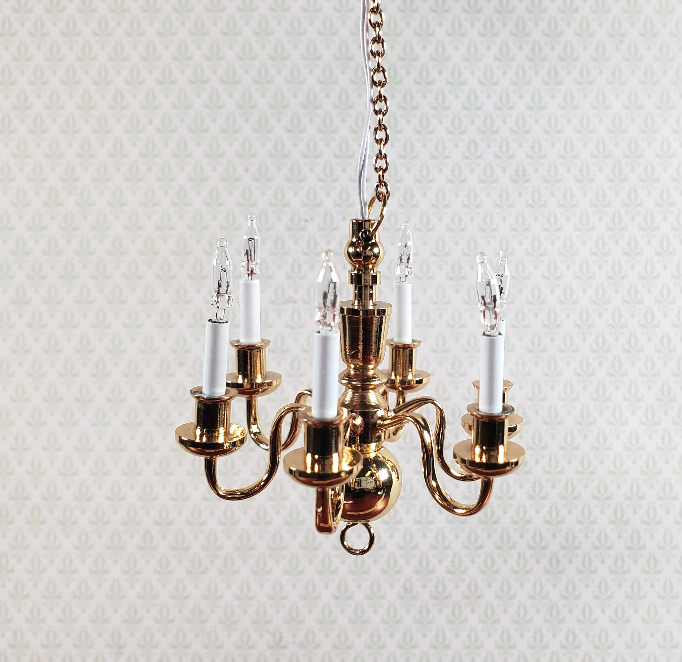 Dollhouse Brass Chandelier 6 Arm 12 Volt Electric 1:12 Scale Miniature by Houseworks - Image 4