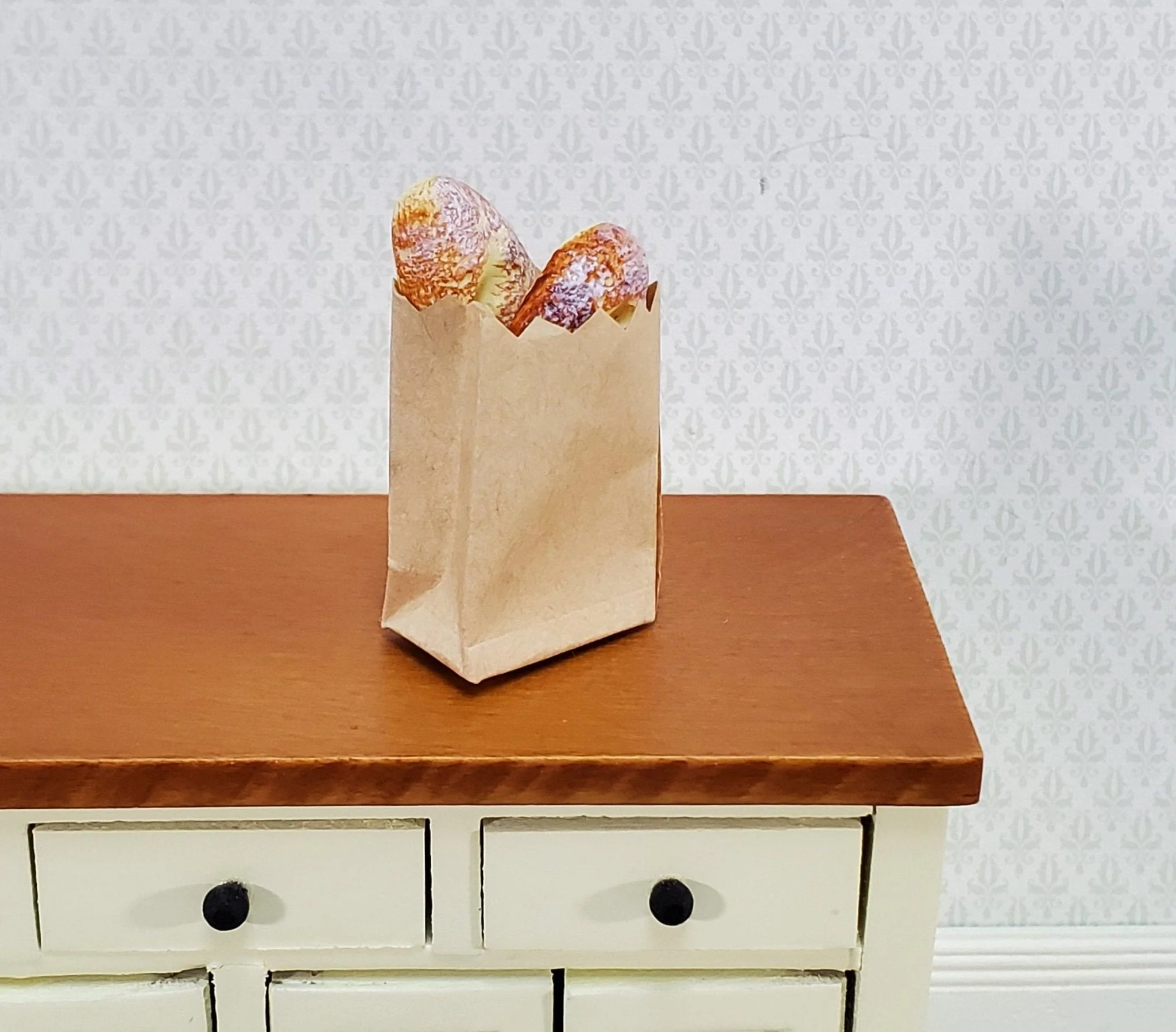 Dollhouse Bread in Brown Paper Bag 2 Loaves 1:12 Scale Food Kitchen Bakery - Image 2