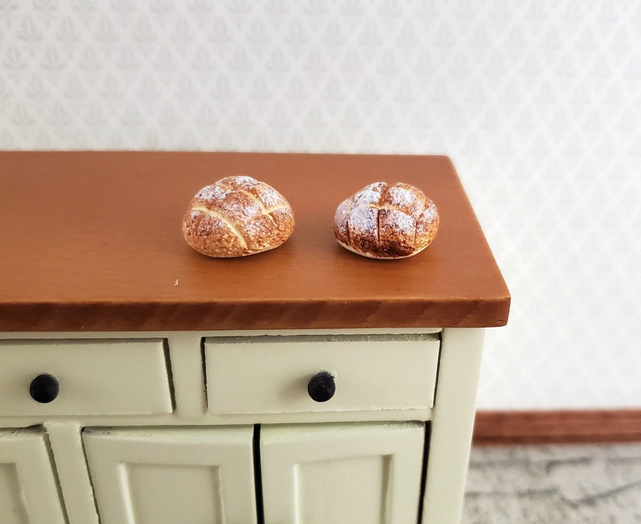 Dollhouse Bread x2 Round Loaves 1:12 Scale Food Kitchen Bakery