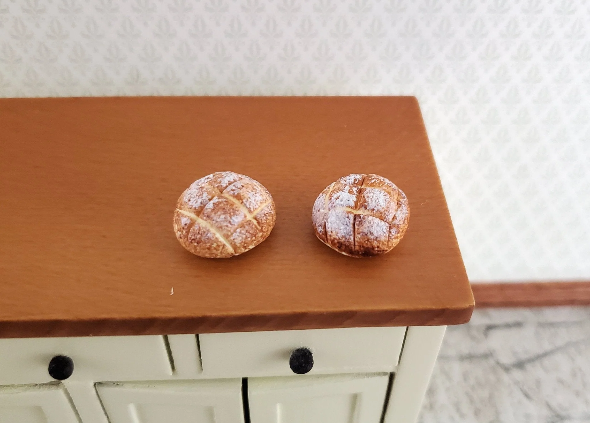Dollhouse Bread x2 Round Loaves 1:12 Scale Food Kitchen Bakery - Image 2