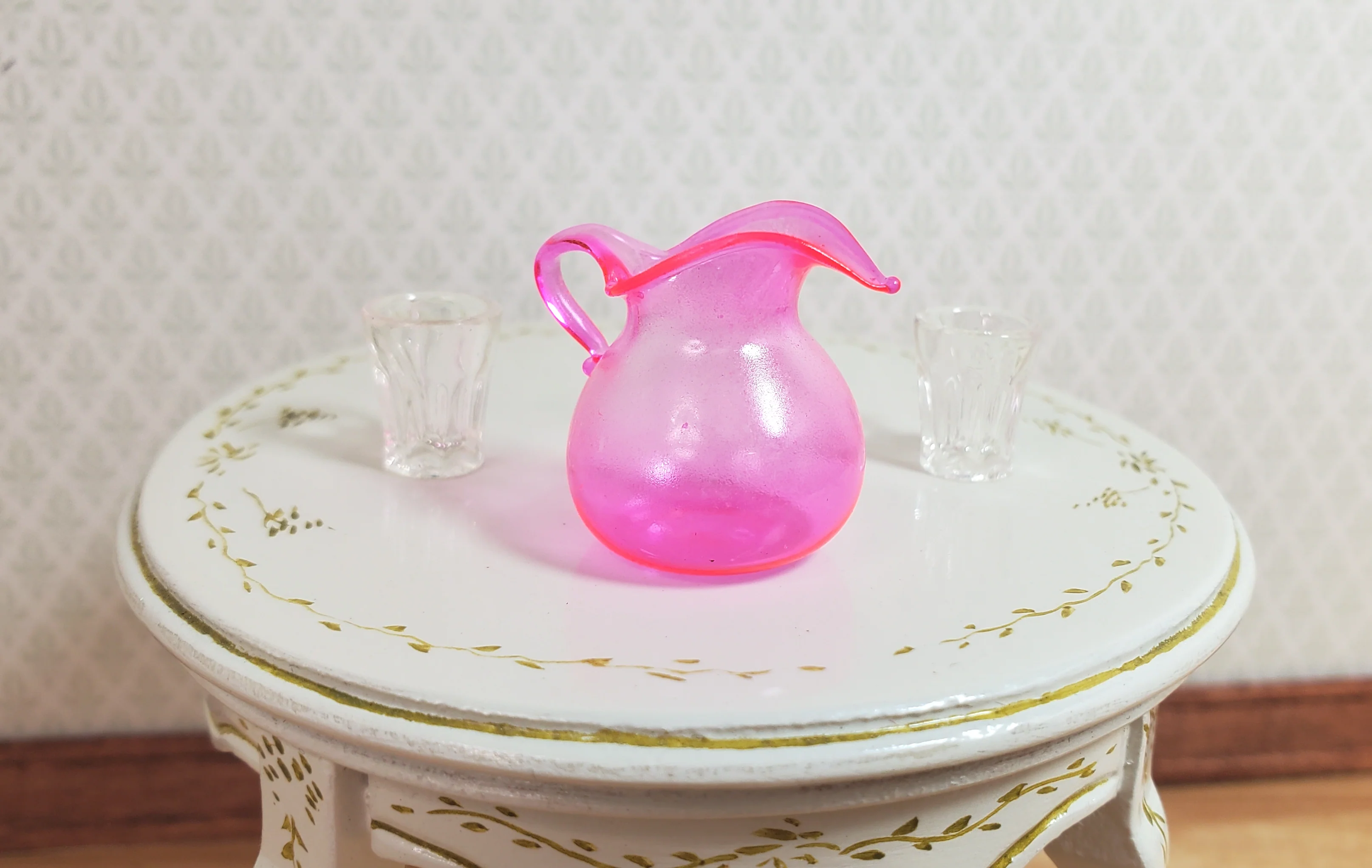 Dollhouse Bright Pink Glass Flared Pitcher 1:12 Scale Miniature Kitchen - Image 2