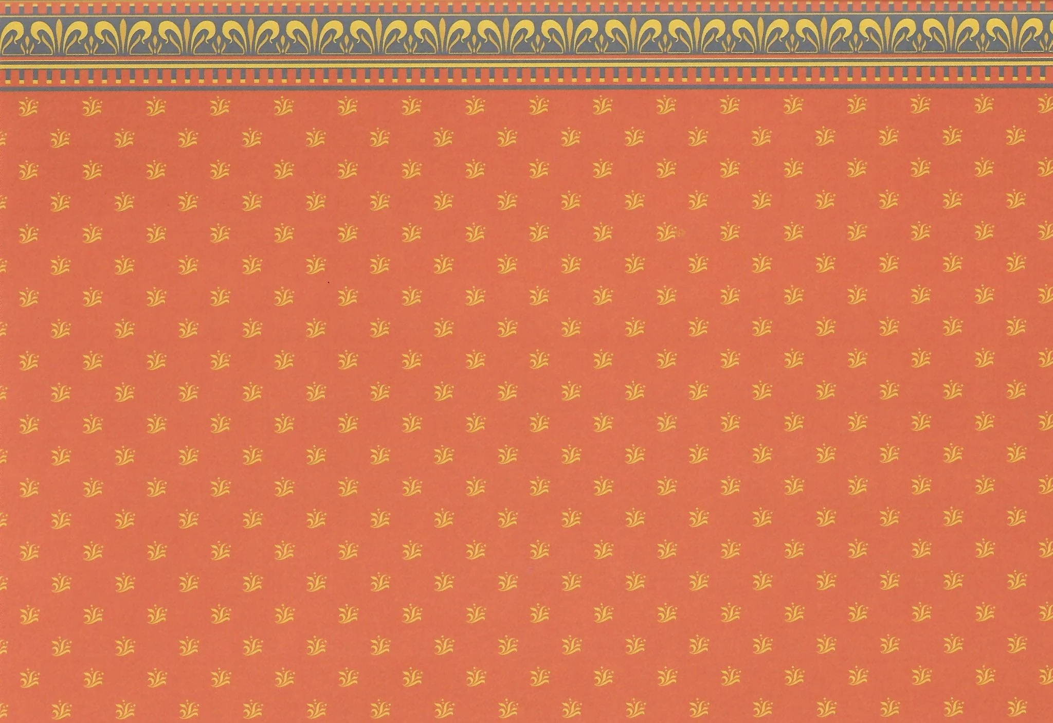 Dollhouse Brodnax Wallpaper "Jubilee" Red/Orange Gold Blue 1:12 Scale
