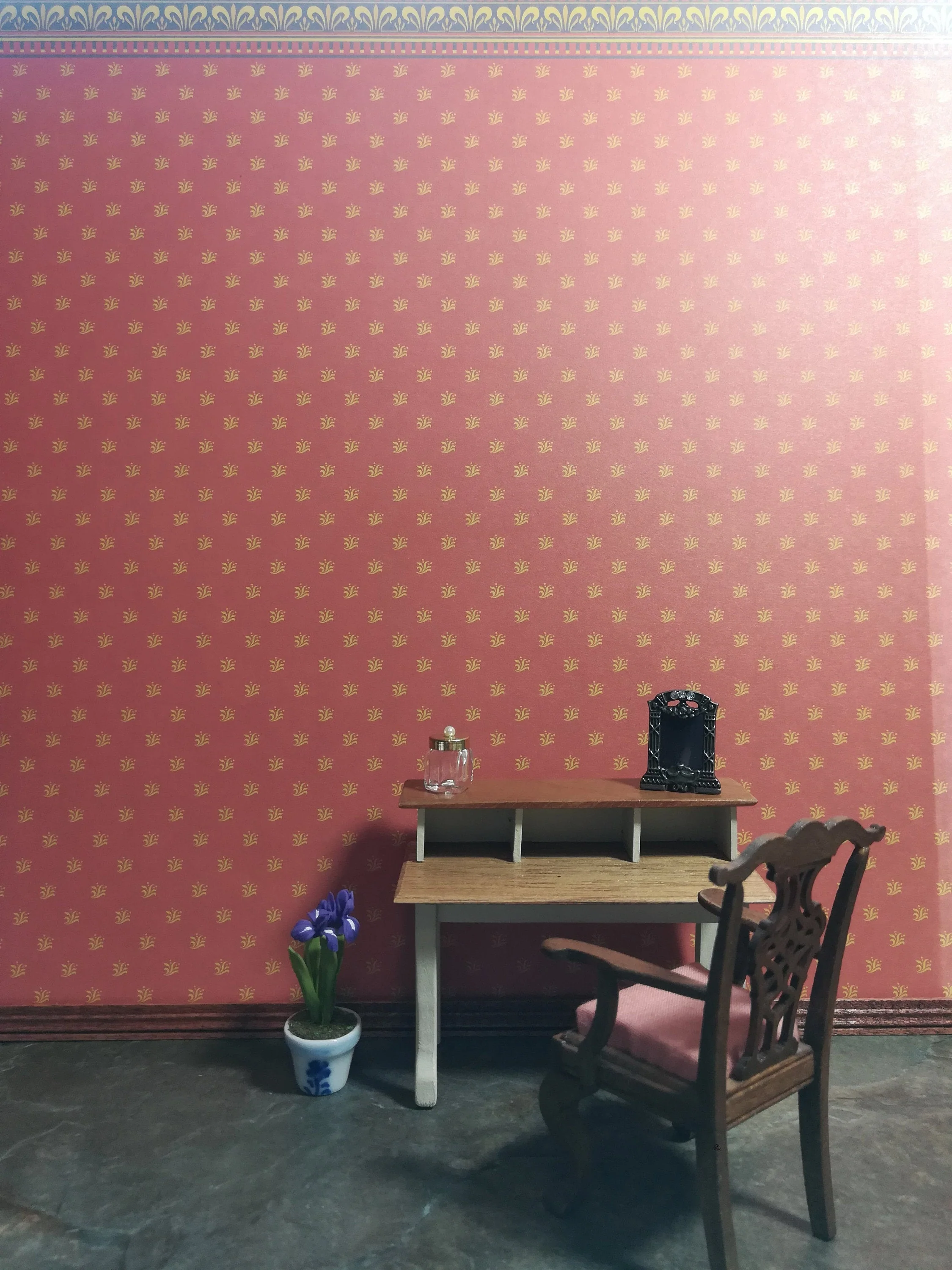 Dollhouse Brodnax Wallpaper "Jubilee" Red/Orange Gold Blue 1:12 Scale - Image 3