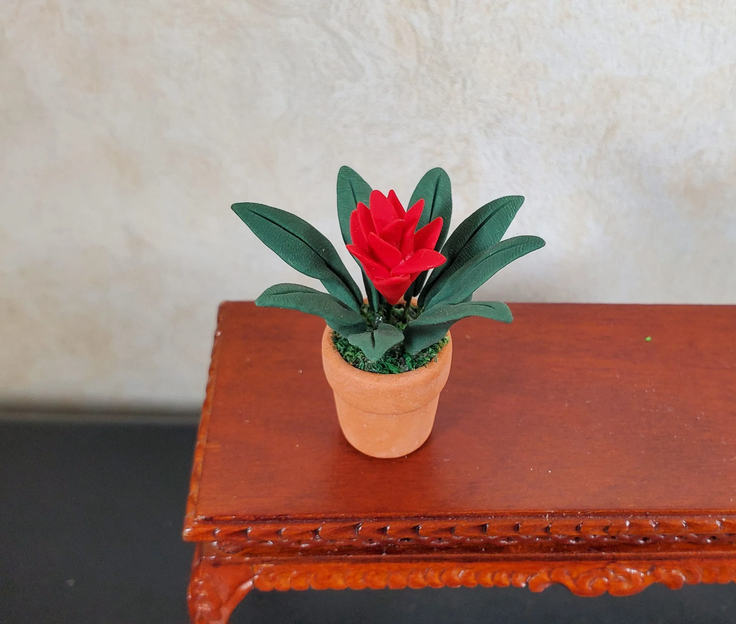 Dollhouse Bromeliad with Red Flower in Terra Cotta Pot 1:12 Scale Miniature - Image 2