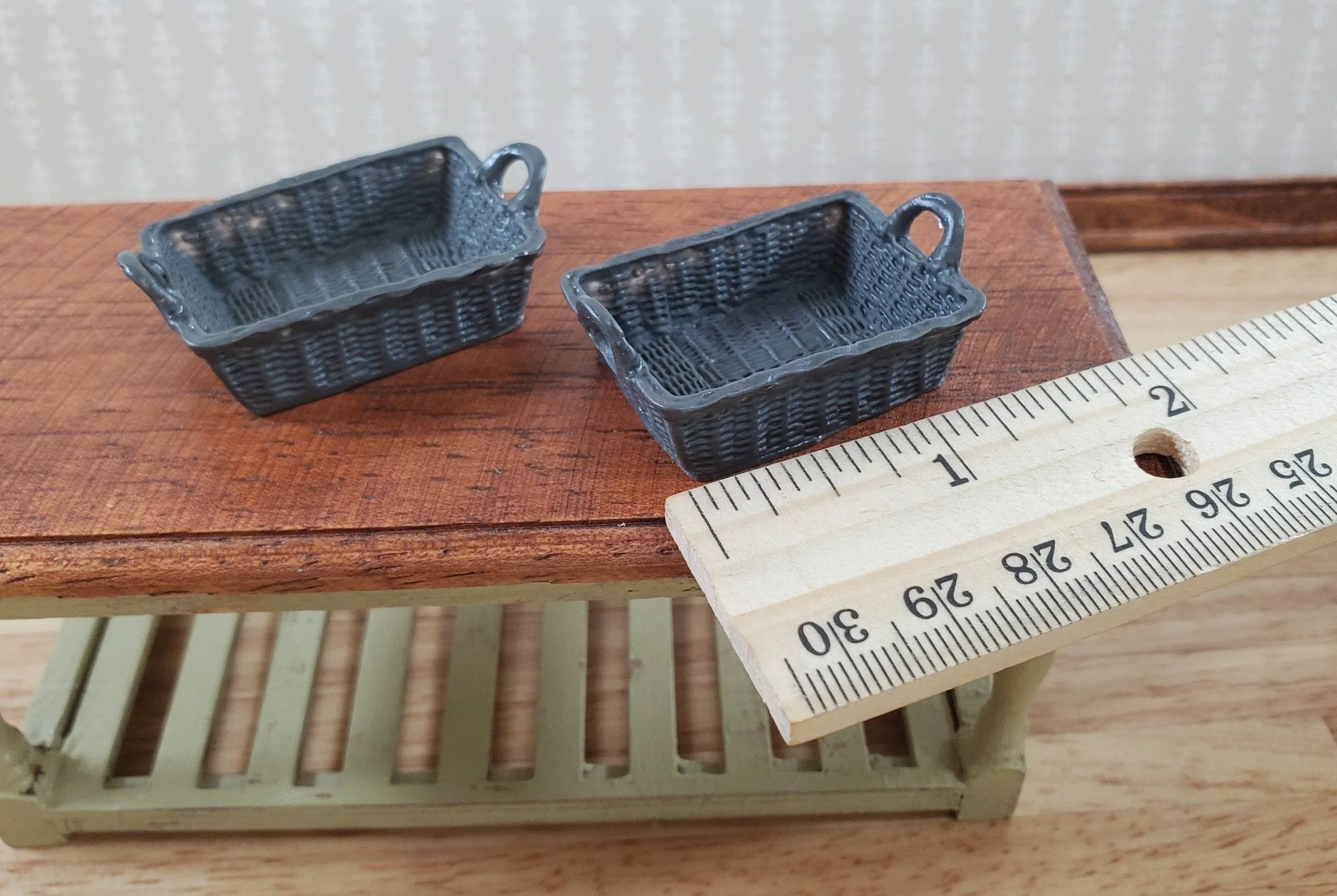 Dollhouse Brown Baskets Set of 2 Rectangle with Handles 1:12 Scale Miniatures - Image 6